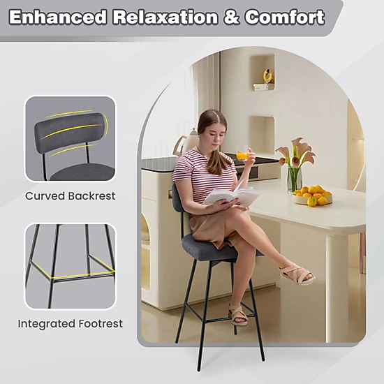 Glintex 2-Piece 29-Inch Upholstered Swivel Bar Stool Set with Padded Back