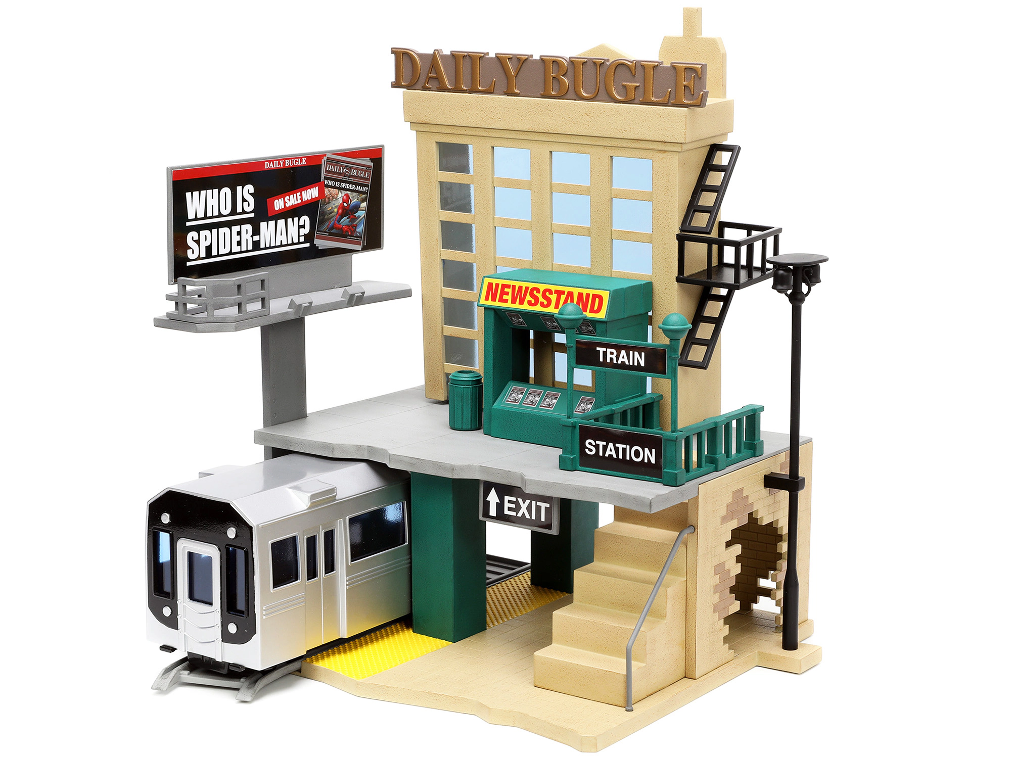 Jada "Daily Bugle" and Subway Diorama Set with Spider-Man and J. Jonah Jameson Diecast Figures "Marvel's