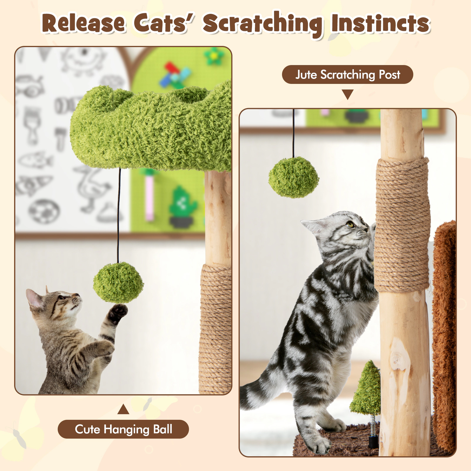SUGIFT 29-in Cat Tree Tower with 16-in Round Condo Sisal Post Scratching Panel and Wide Top Perch