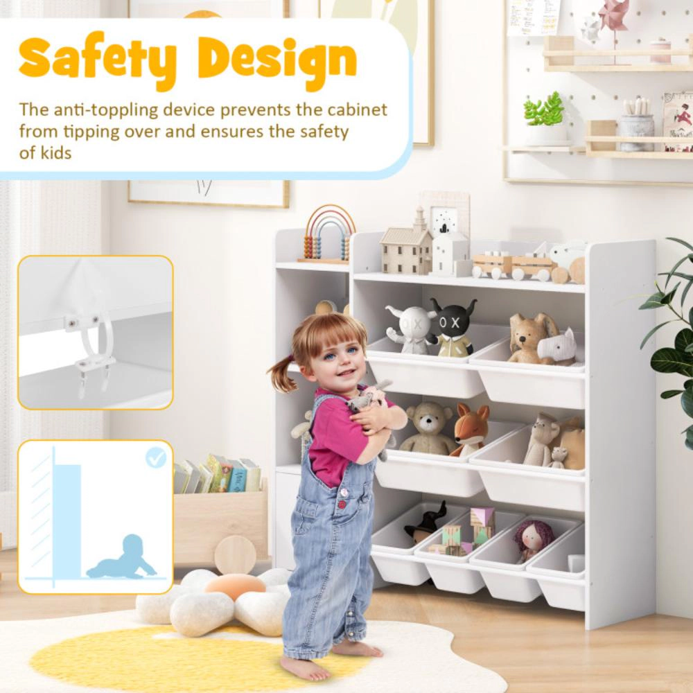 Hivvago 4-Tier Kids Toy Storage Organizer Bookshelf and Toy Storage Rack with Door-White