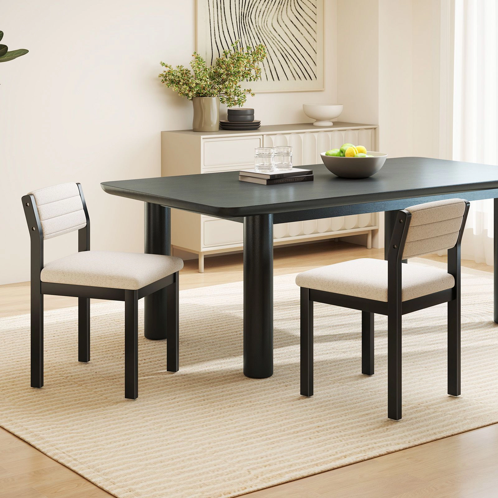 SlickBlue Set of 2 Modern Dining Chairs, Faux Sherpa Upholstery, Wood Frame