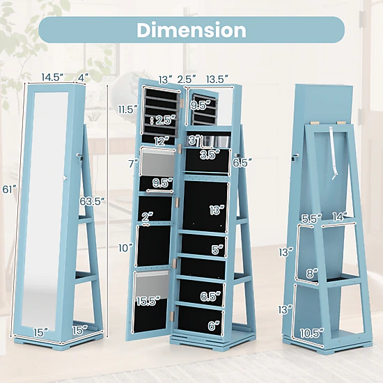 SlickBlue Rotating Mirror Jewelry Cabinet With Storarage 