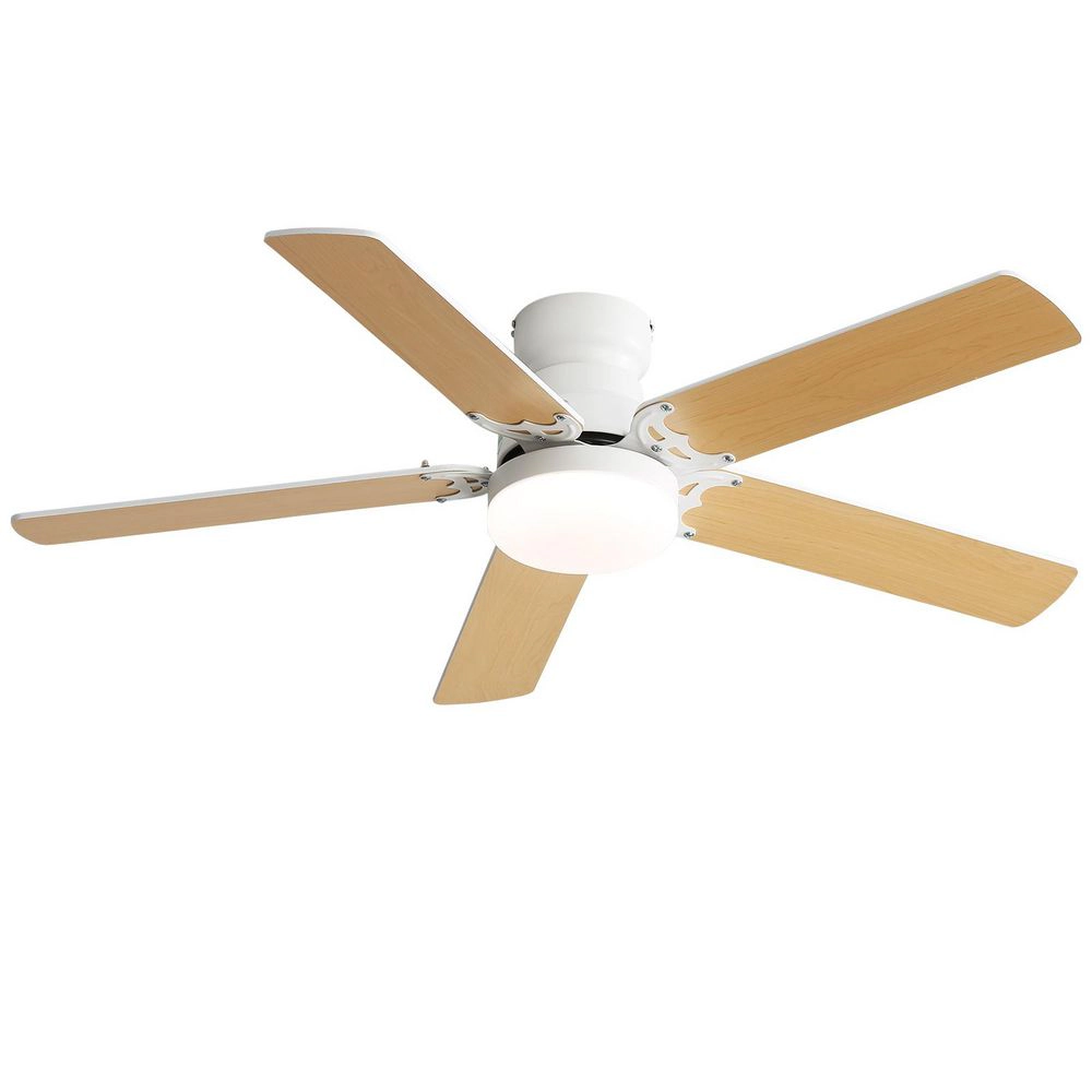 Flynama 42 in. Wood LED Ceiling Fan, Reversible DC Motor, Downrod Mount, Dimmable Remote Control, Energy Saving