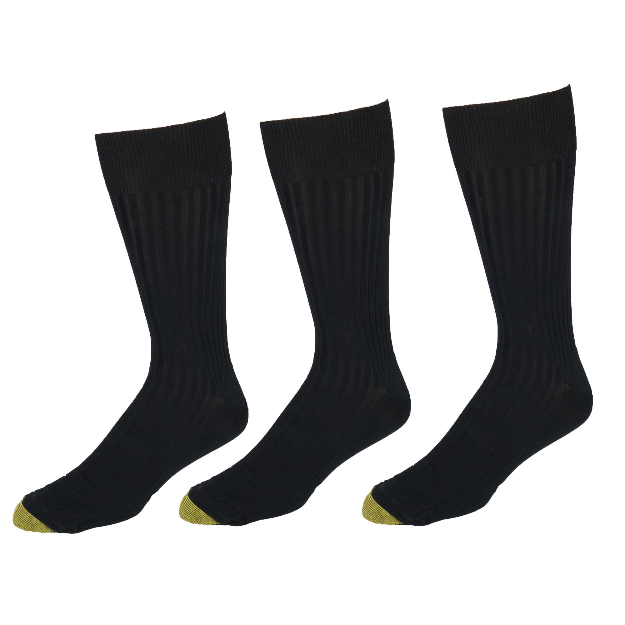 Gold Toe Mens Extended Size Ribbed Moisture Control Dress Socks (Pack of 3)