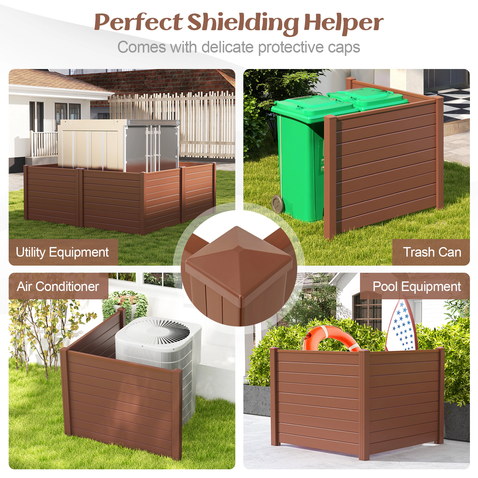 SUGIFT Brown PVC Outdoor Air Conditioner Fence with 3 20-in Ground Stakes and Expandable Panels