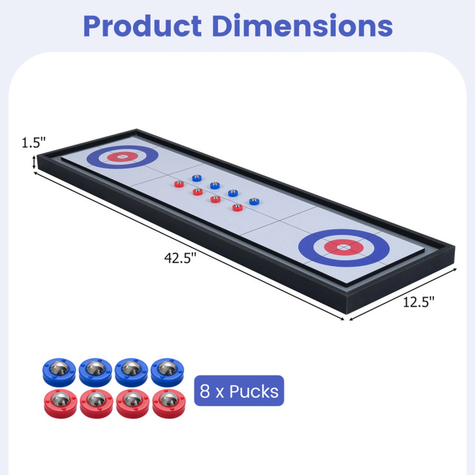 SUGIFT 42.5-in 2-Sided Tabletop Shuffleboard and Curling Board Game with 8 Rolling Pucks and Wooden Frame