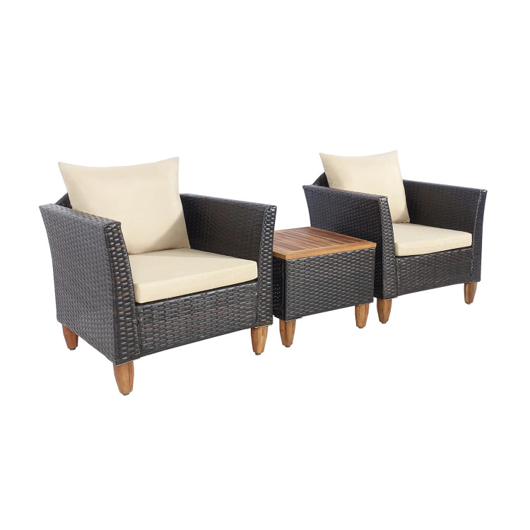 Hivvago 3 Pieces Patio Rattan Bistro Furniture Set With Wooden Table Top