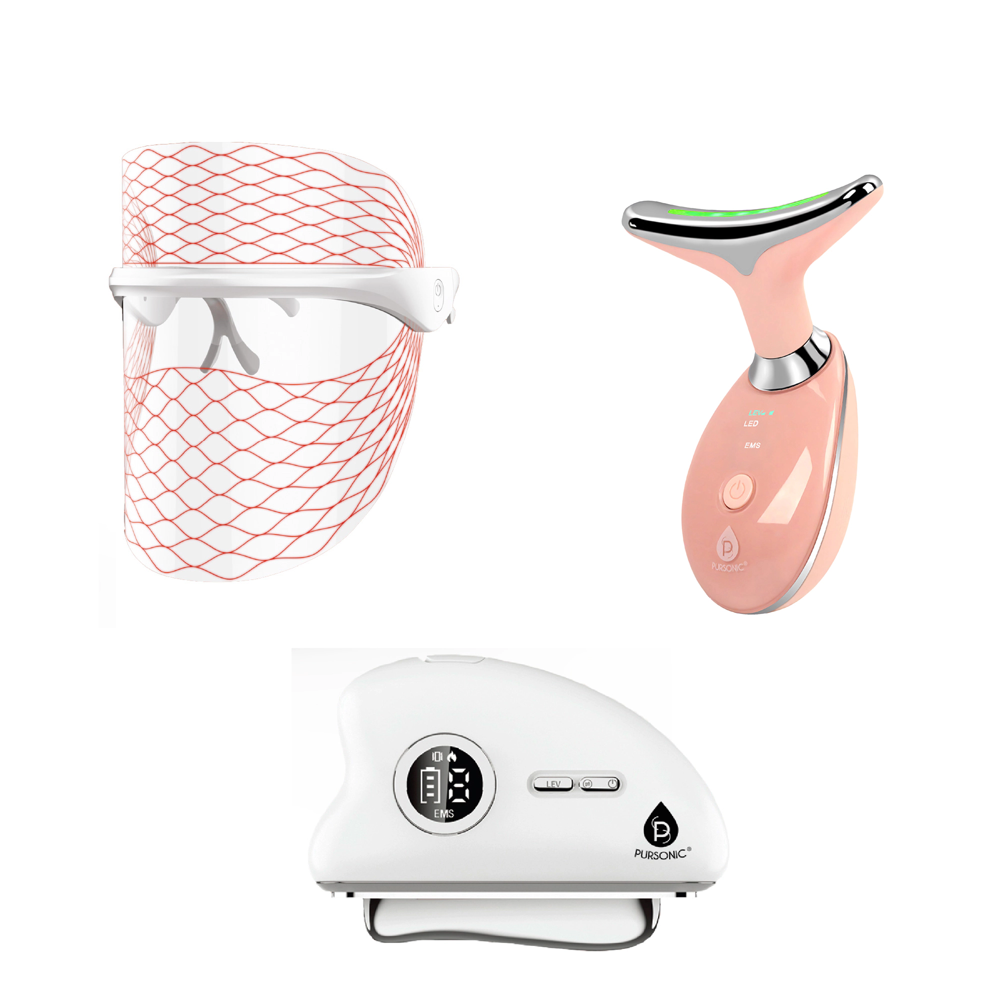 Pursonic Women’s Firming, Lifting & Radiance Skincare Set: 7-in-1 LED Light Therapy Face Mask & Sculpting Wand Set