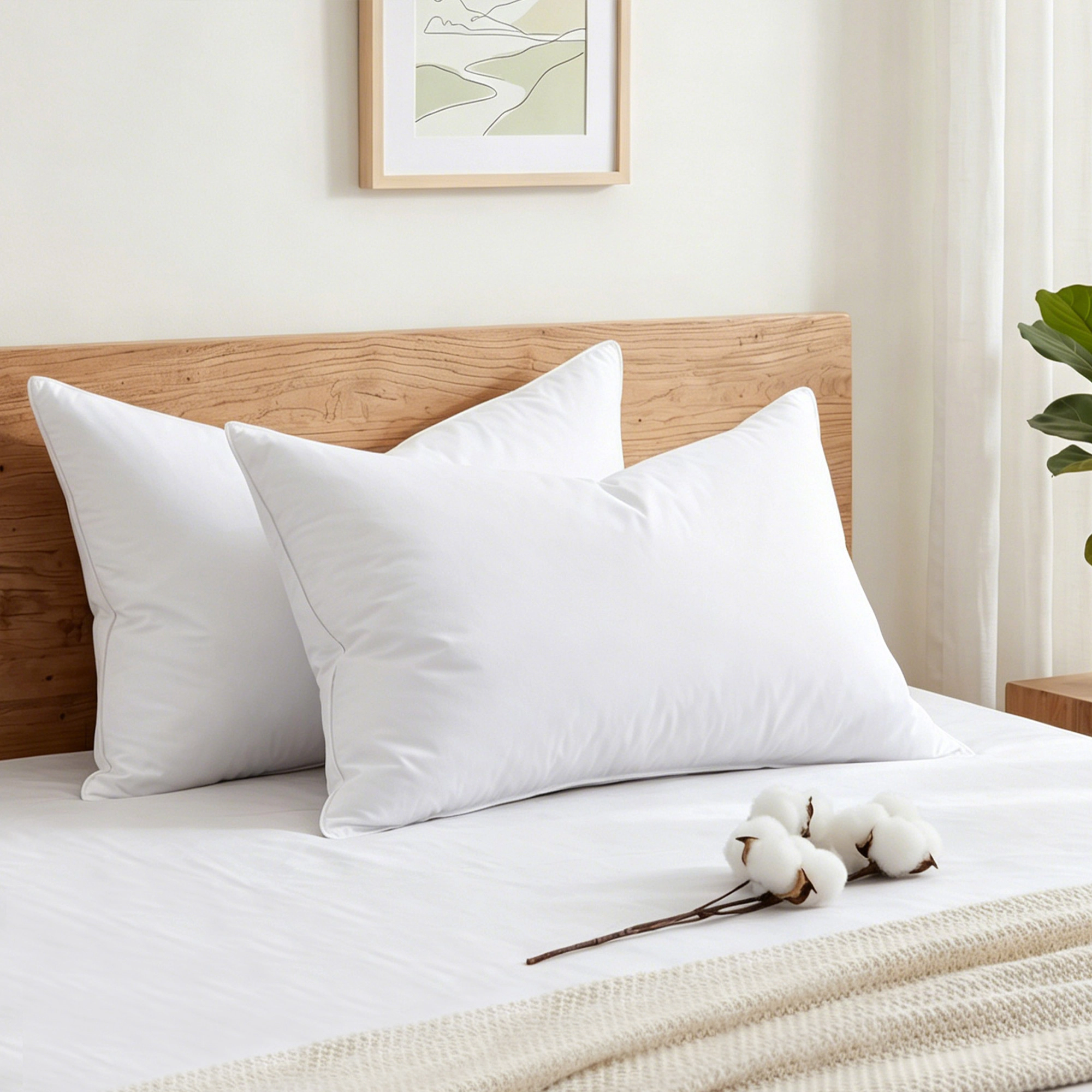 Peace Nest 233 Thread Count Cotton Goose Feather Bed Pillow Set of 2