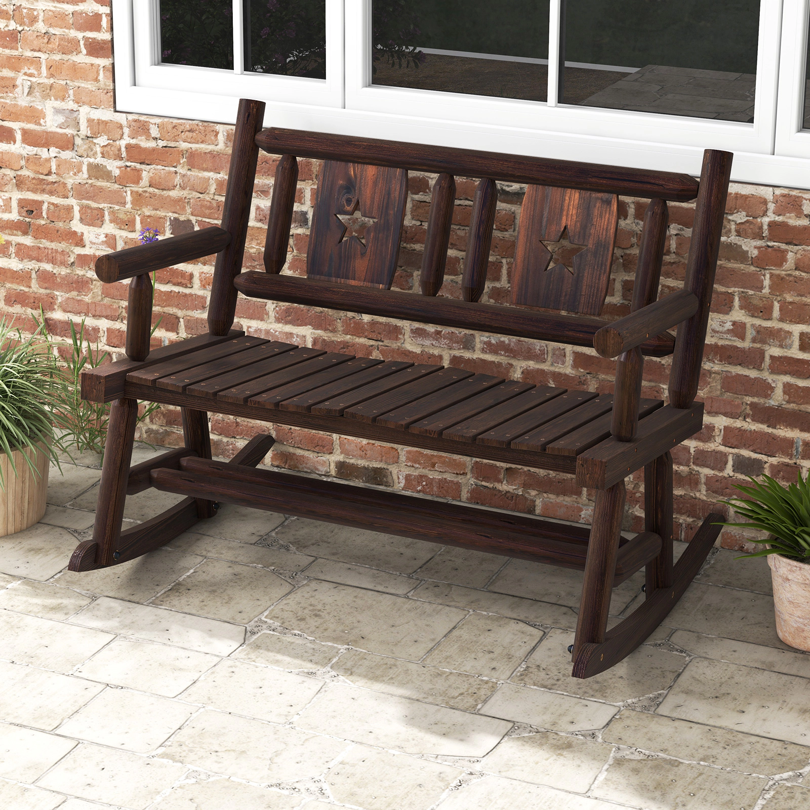 Hivvago Patio Rocking Bench Double Rocker Chair With Ergonomic Seat 2-Person Loveseat