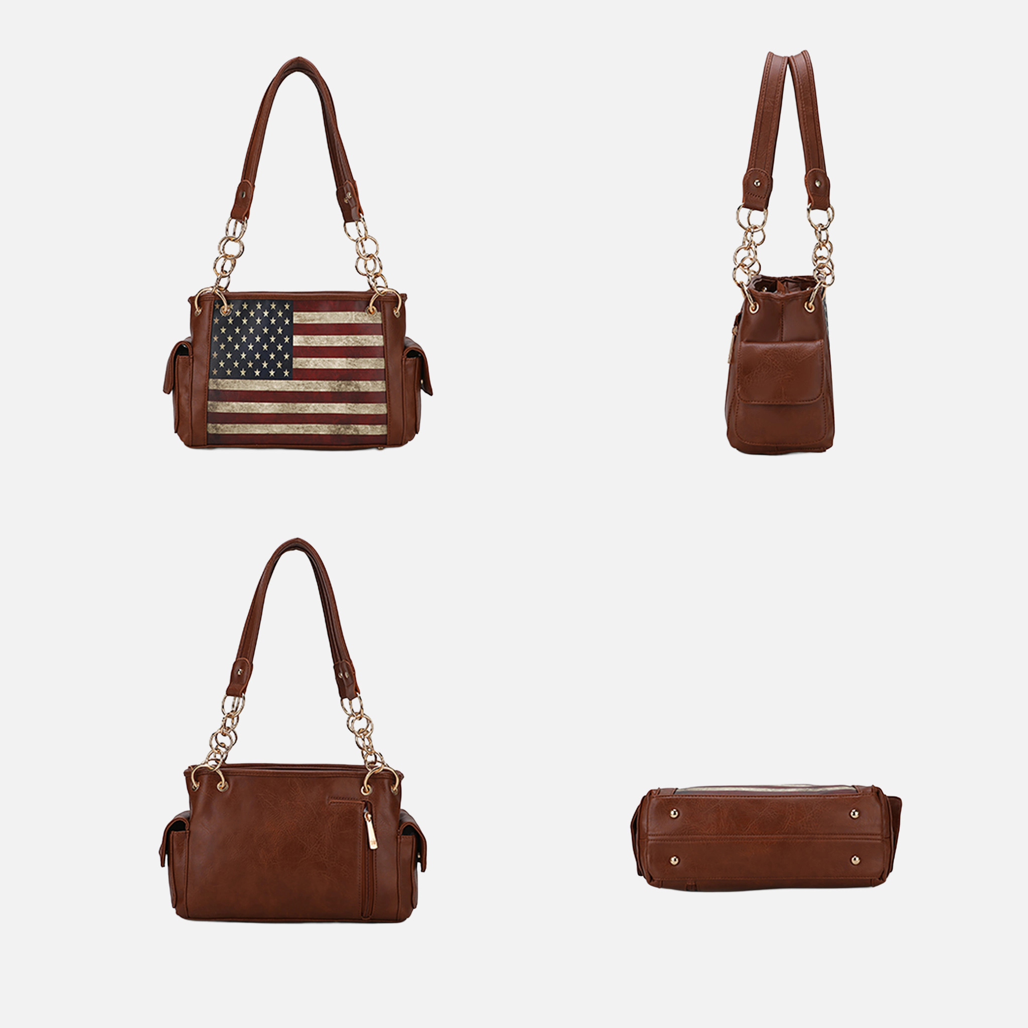Mia K Collection Alaina Shoulder Bag - Vegan Leather Patriotic Print, Gold-Tone Hardware