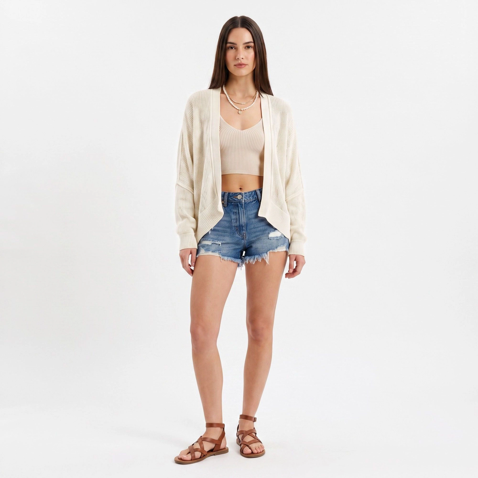 Anna-Kaci Women's Open-Front Dolman Sleeve Draped Knit Cardigan