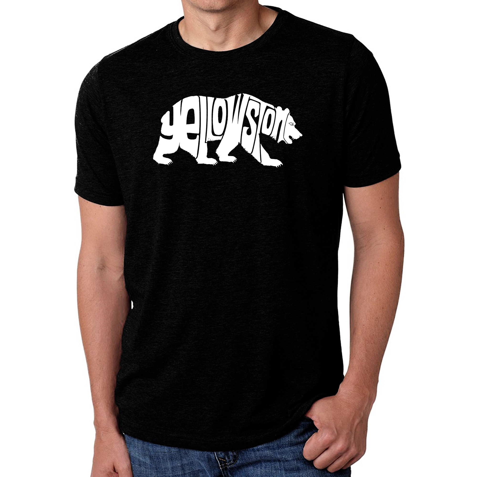 LA Pop Art Men's Cotton-Poly Word T-Shirt - Yellowstone Bear
