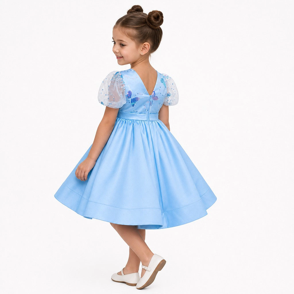 Faeella Girls Celestial Butterfly Blue Sequin Tulle Birthday Dress