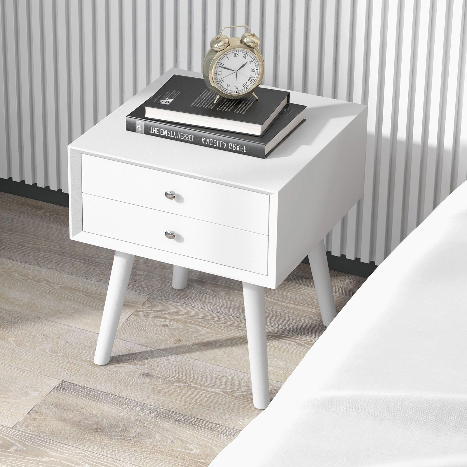SlickBlue Modern Bedside Table with 2 Drawers and Wood Legs