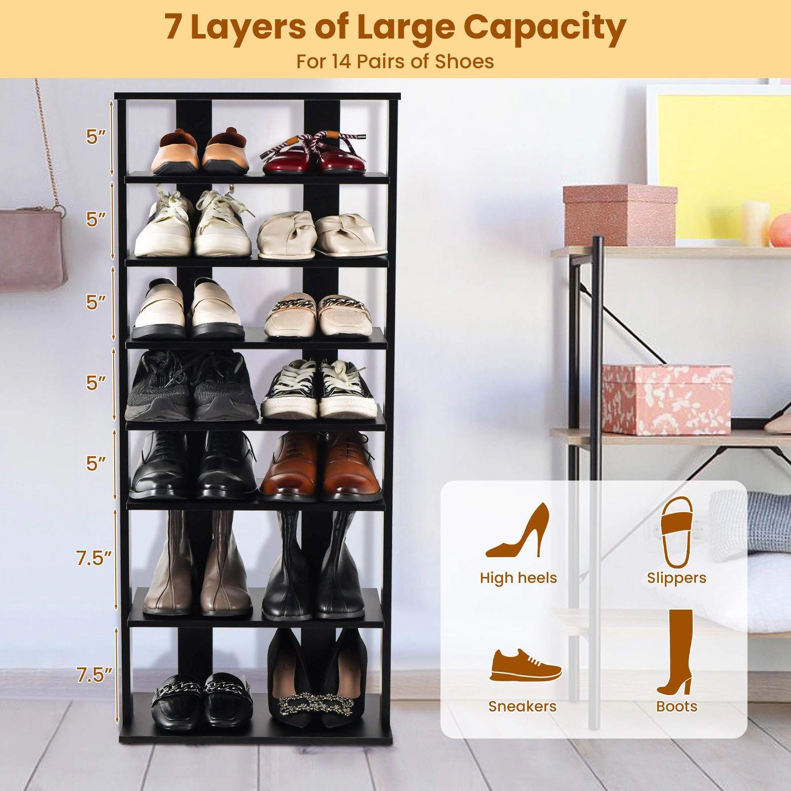 SlickBlue 7-Tier Double Row Shoe Organizer with Adjustable Shelves