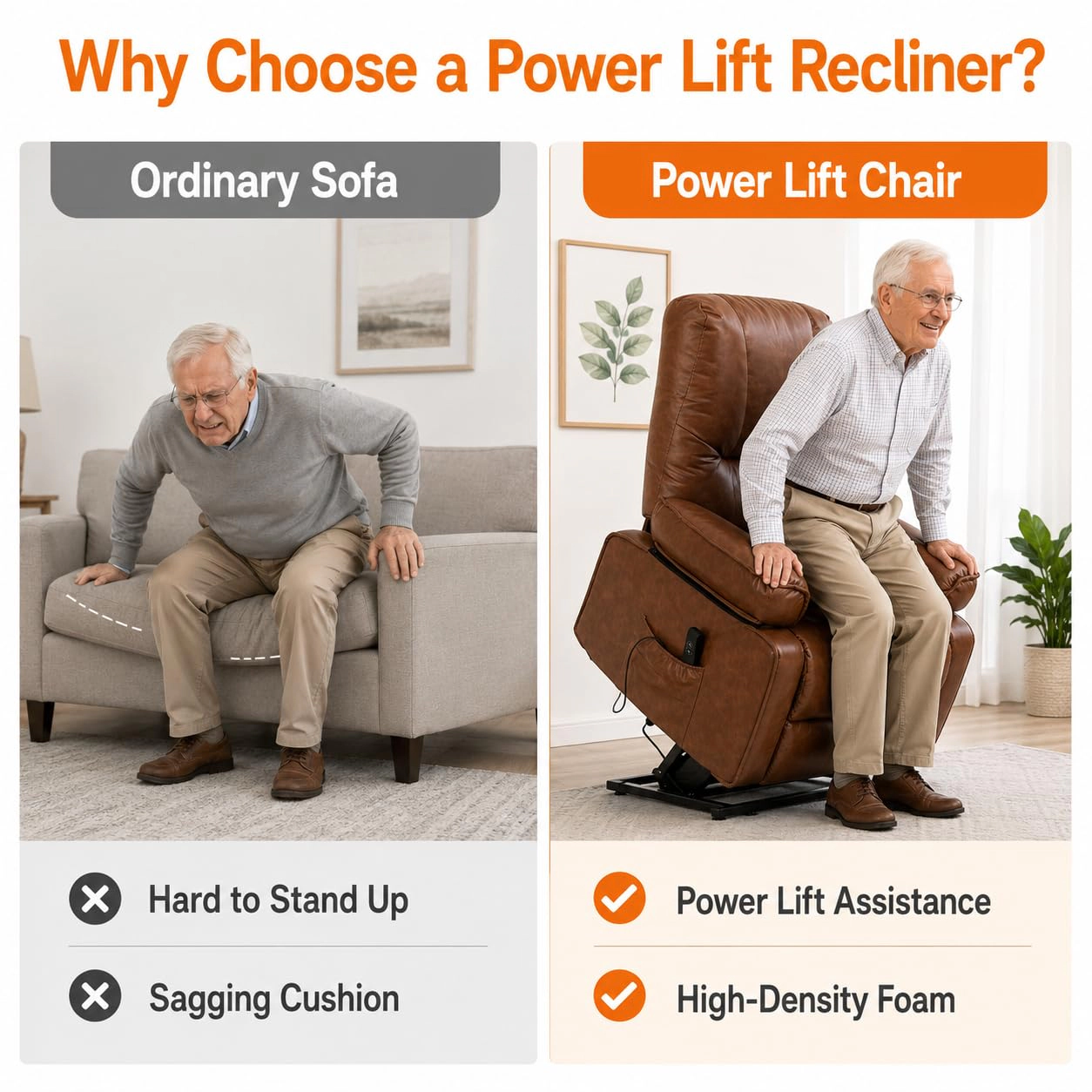 BebreezChic Single-Motor Power Lift Recliner Chair,BROWN