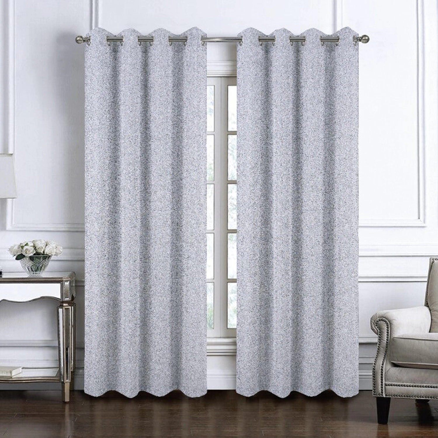 RT Designers Collection 100% Polyester 140 GSM Lava Jacquard Grommet Curtain Panel 54" x 84" Silver