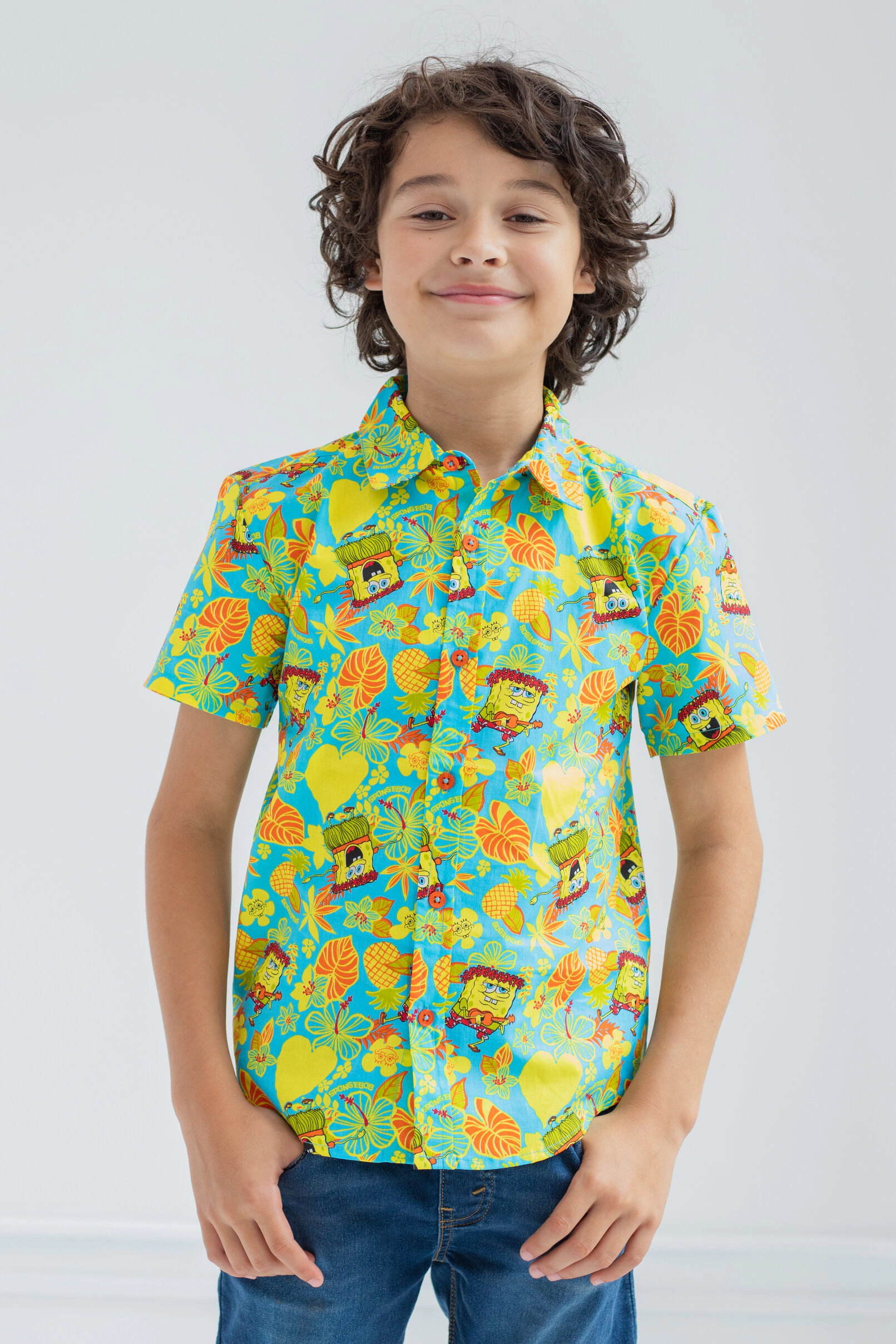 Nickelodeon SpongeBob SquarePants Boys' Hawaiian Button-Down Shirt