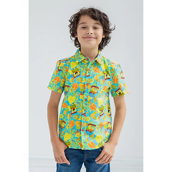 Nickelodeon SpongeBob SquarePants Boys' Hawaiian Button-Down Shirt