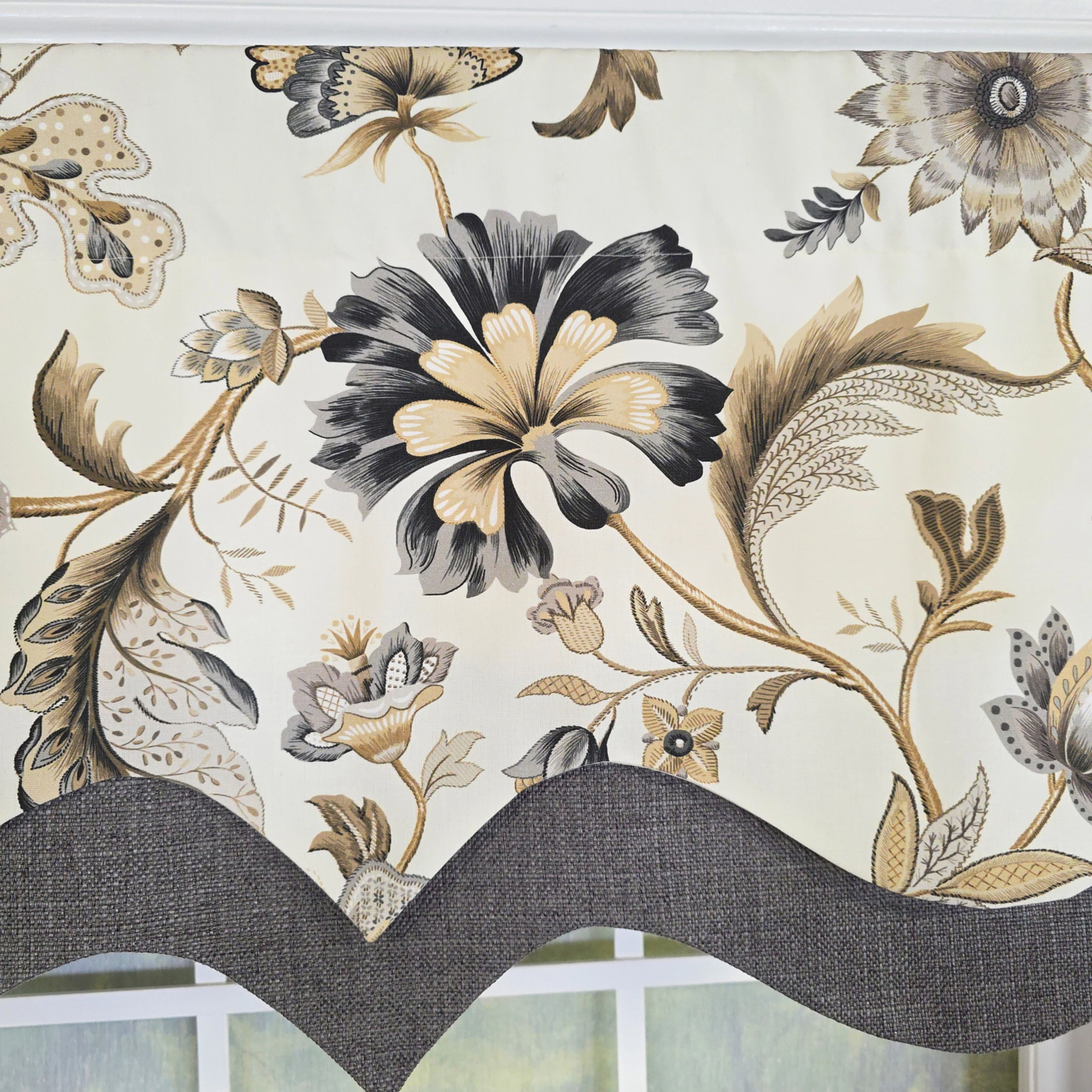 RLF Home 100% Cotton Zanzibar D-Regal  Fully lined Windows Rod Pocket Valance 50" x 17"  Gray