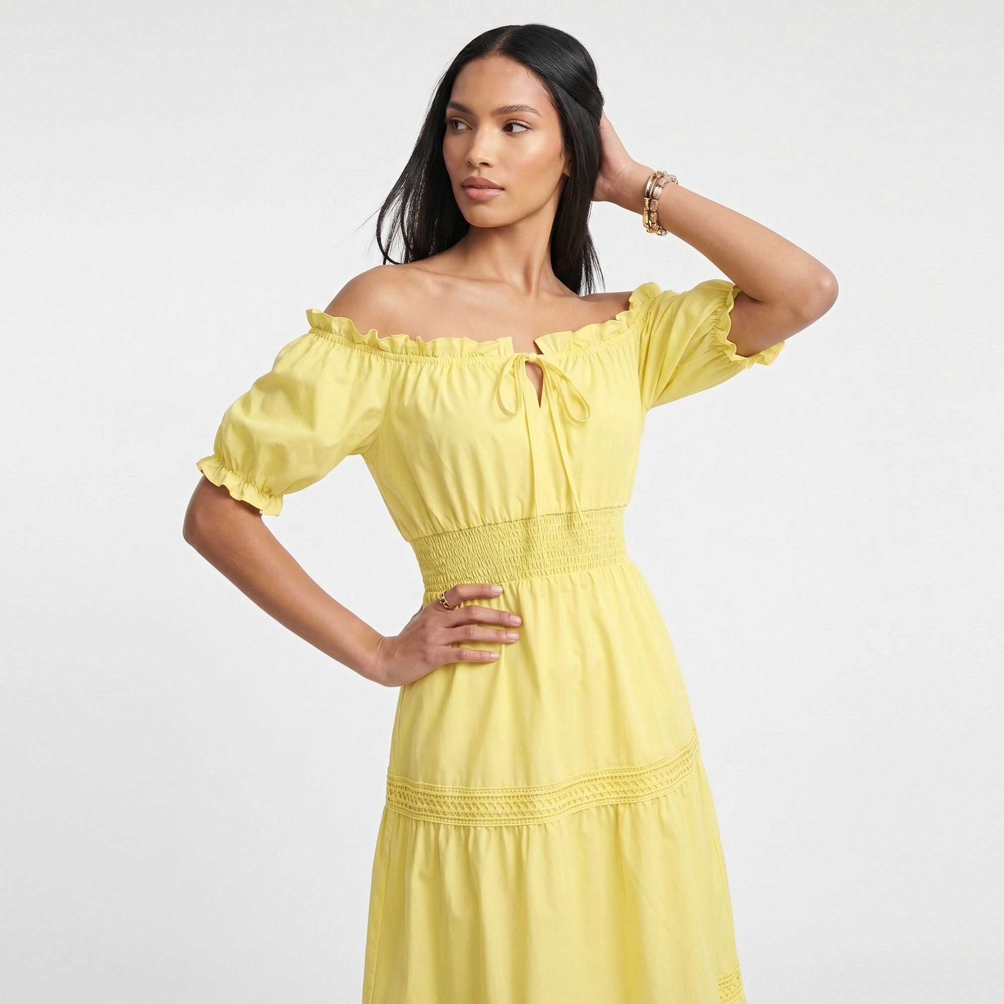 Anna-Kaci Women's Off Shoulder Smocked Waist Tiered Skirt Maxi Dress
