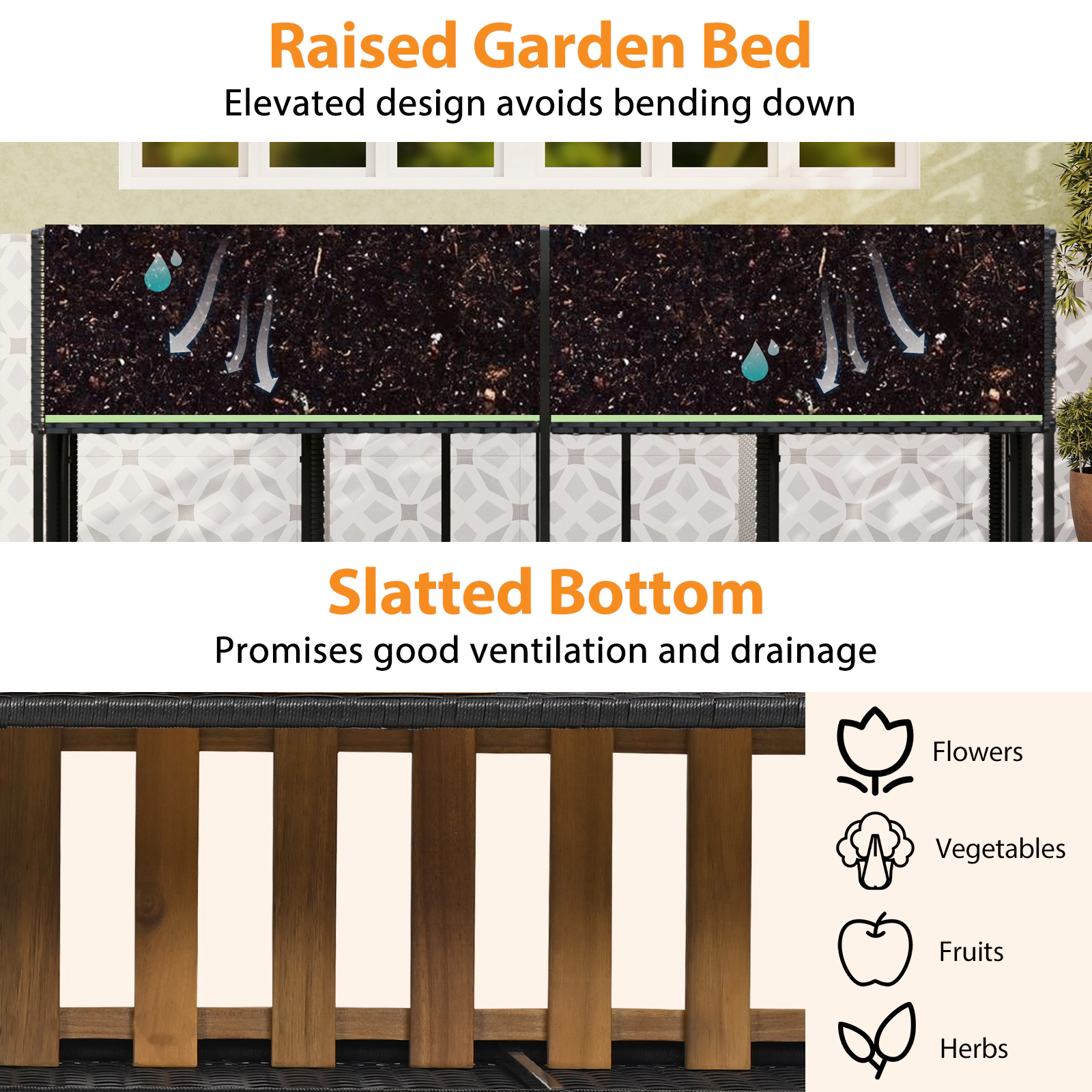 SUGIFT 59-In Black Patio Set with Raised Garden Bed, Planter Table, 2 Seats and Storage Shelf