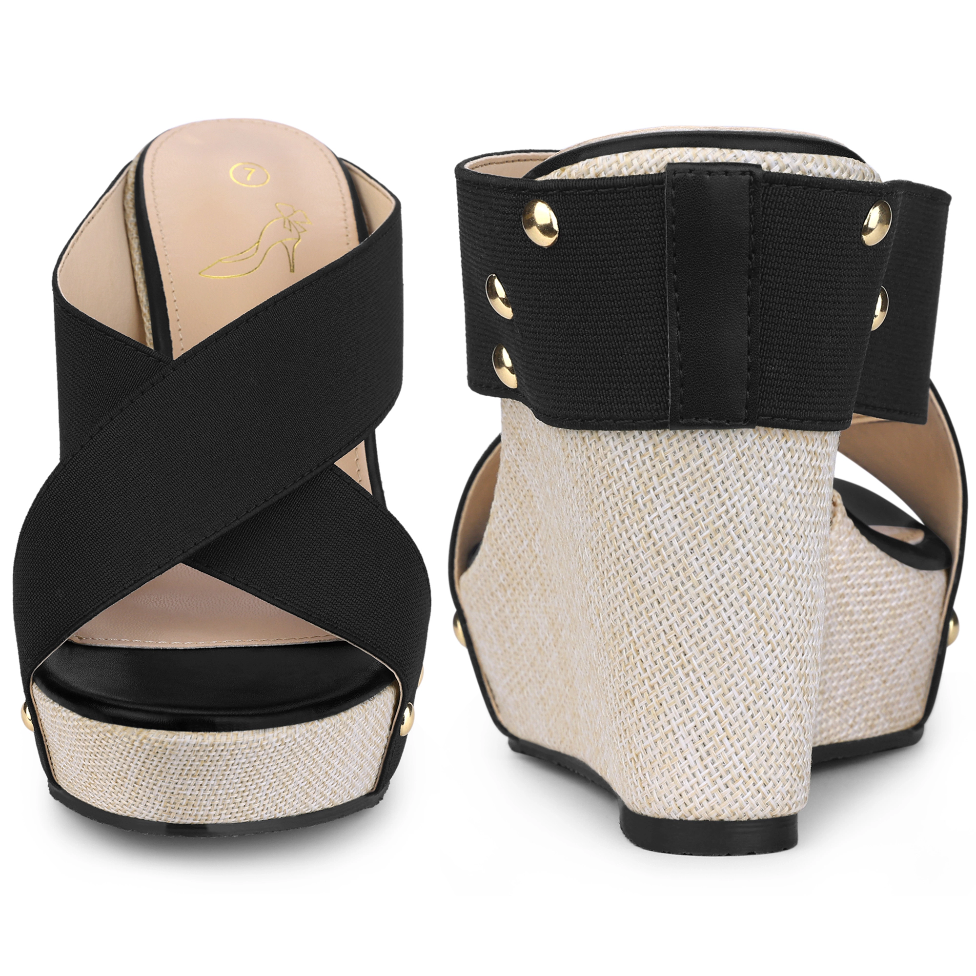 BLISSFUL STEP Women's Open Toe Platform Linen Slide Wedge Sandals