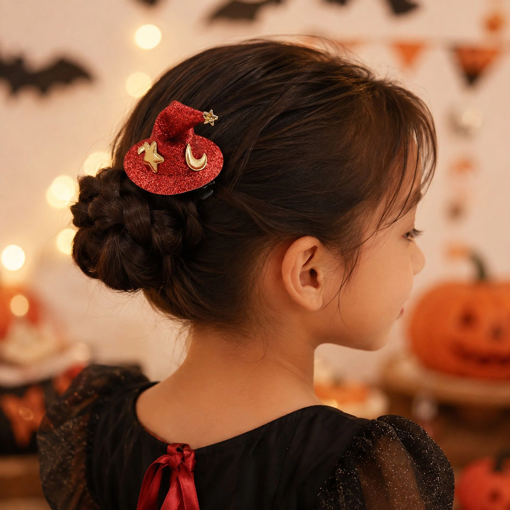 Alilang Pet 4-Piece Glitter Witch Hat Star Moon Hair Clip Set