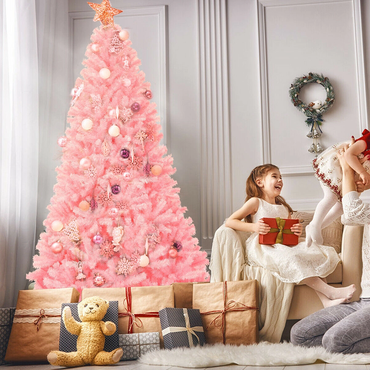 LJG 7.5 Feet Hinged Artificial Christmas Tree Full Fir Tree