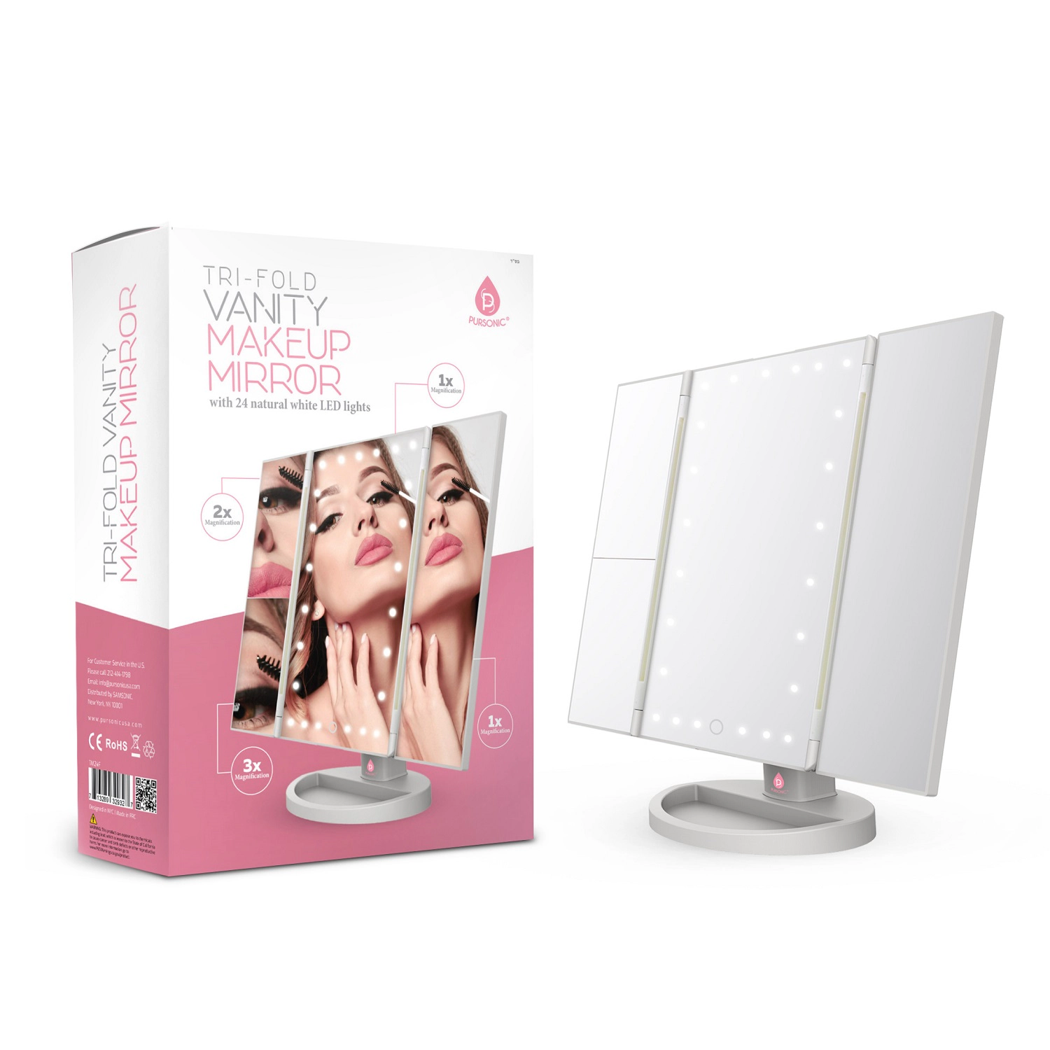 Pursonic Women's LED Lighted Tri-Fold Vanity Makeup Mirror