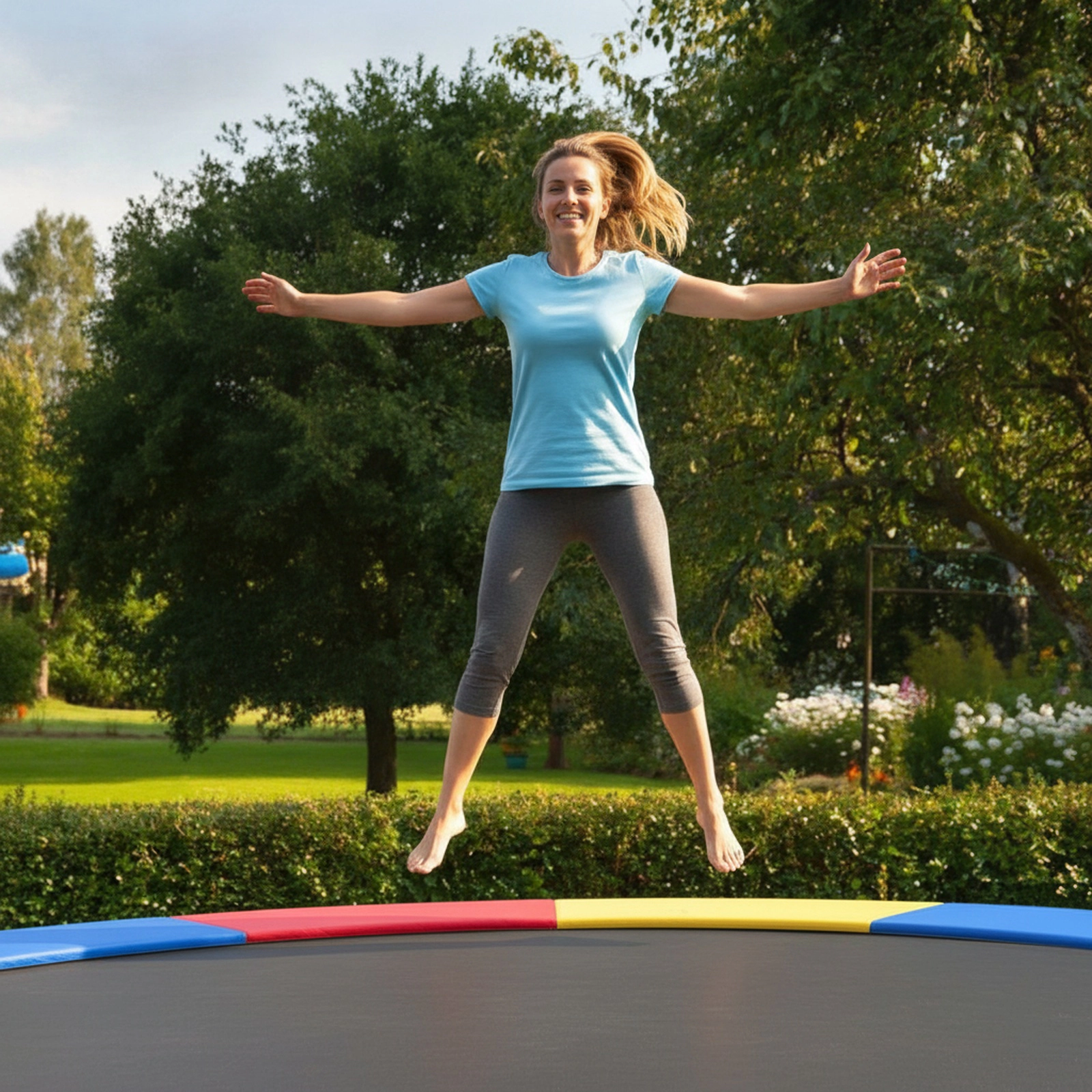 15-ft Trampoline Pad Replacement Weatherproof Spring Cover 11.8-in Padded Top 4-in Skirt Elastic Ties Multicolor