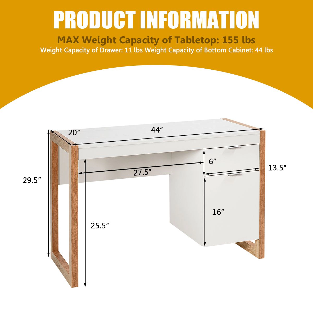 SlickBlue Computer Desk With Storage Drawer & Cabinet, 44 Inch