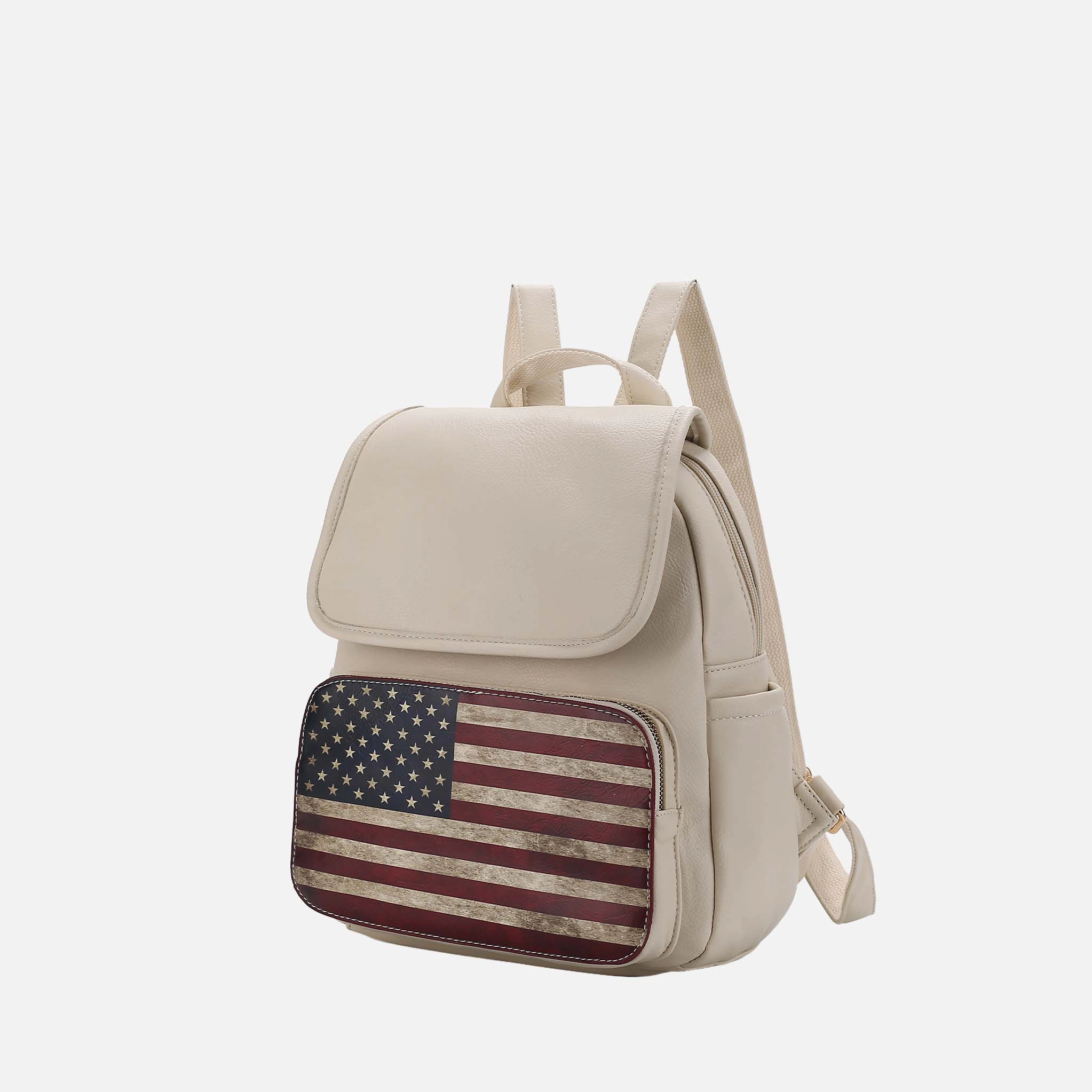 Mia K Collection Regina Vegan Leather Backpack - Patriotic Flag Print, Gold-Tone Hardware