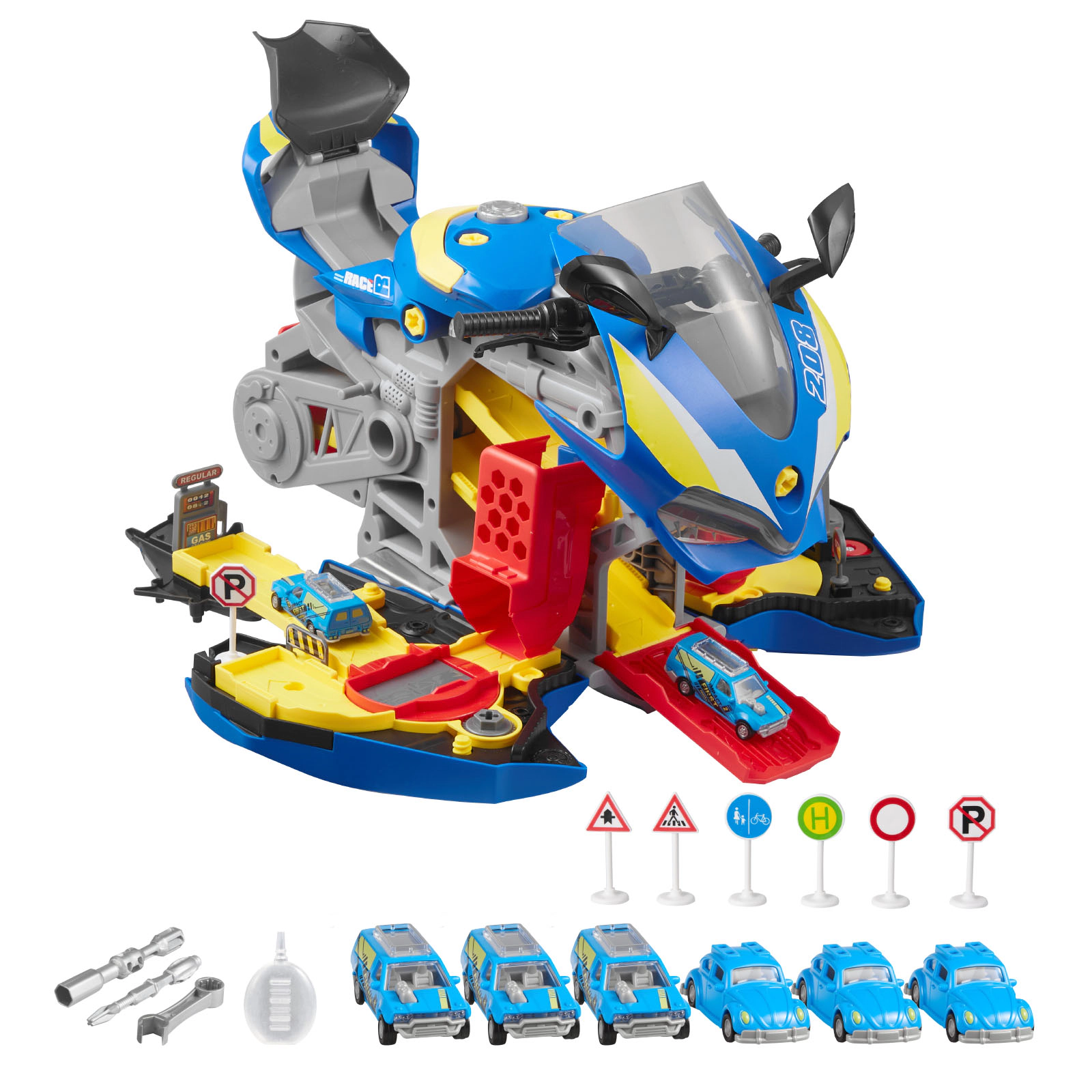 HONGGE Motorcycle Engine Toy 25 Pieces Mechanic with Removable Parts Lights & Sounds Simulated Riding