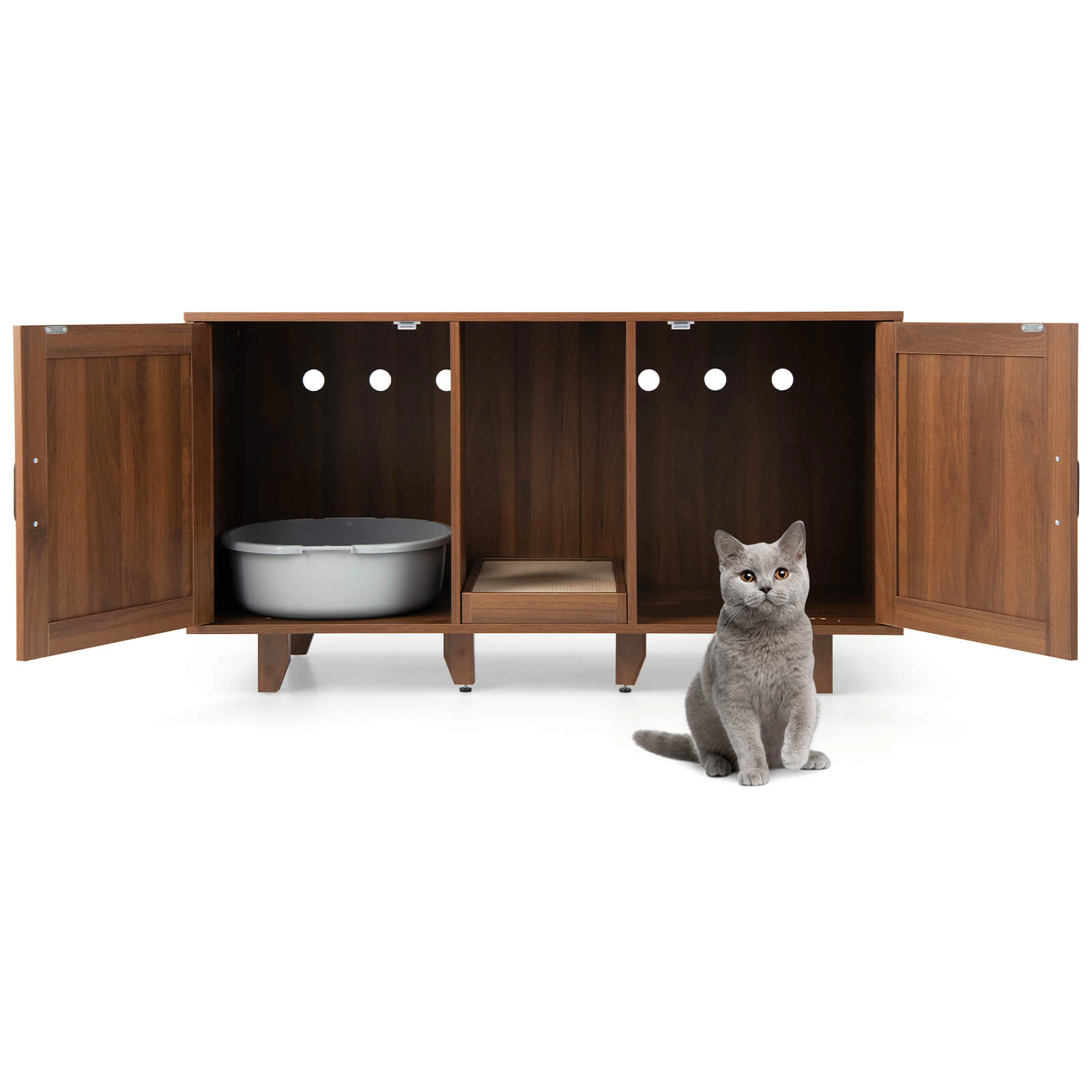 SUGIFT Brown 2-Door Cat Litter Box Enclosure with Winding Entry 47.5-in W 20.5-in D 25.5-in H 44-lb Top Capacity