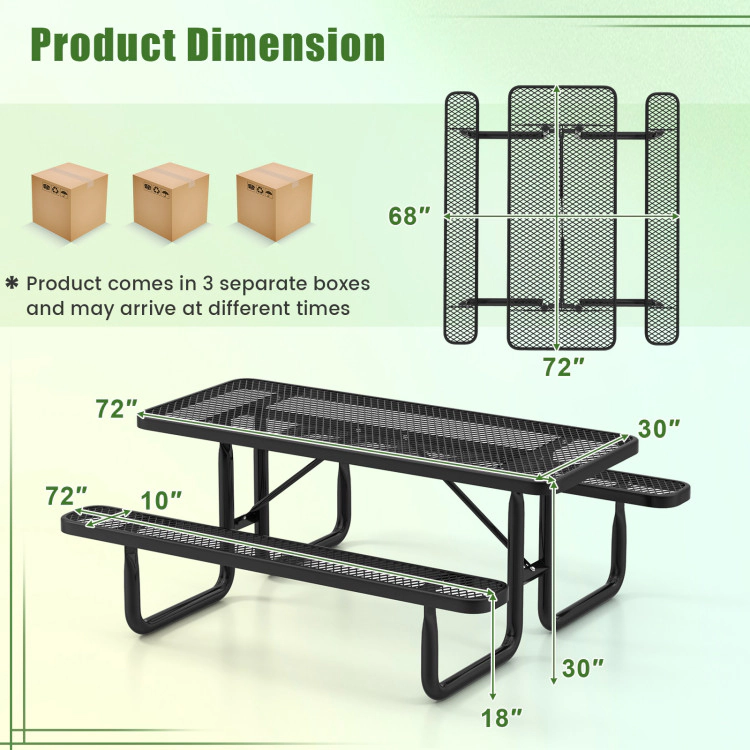 Hivvago Outdoor Picnic Table And Bench Set For 8 Person With Seats And Mesh Grid-Black