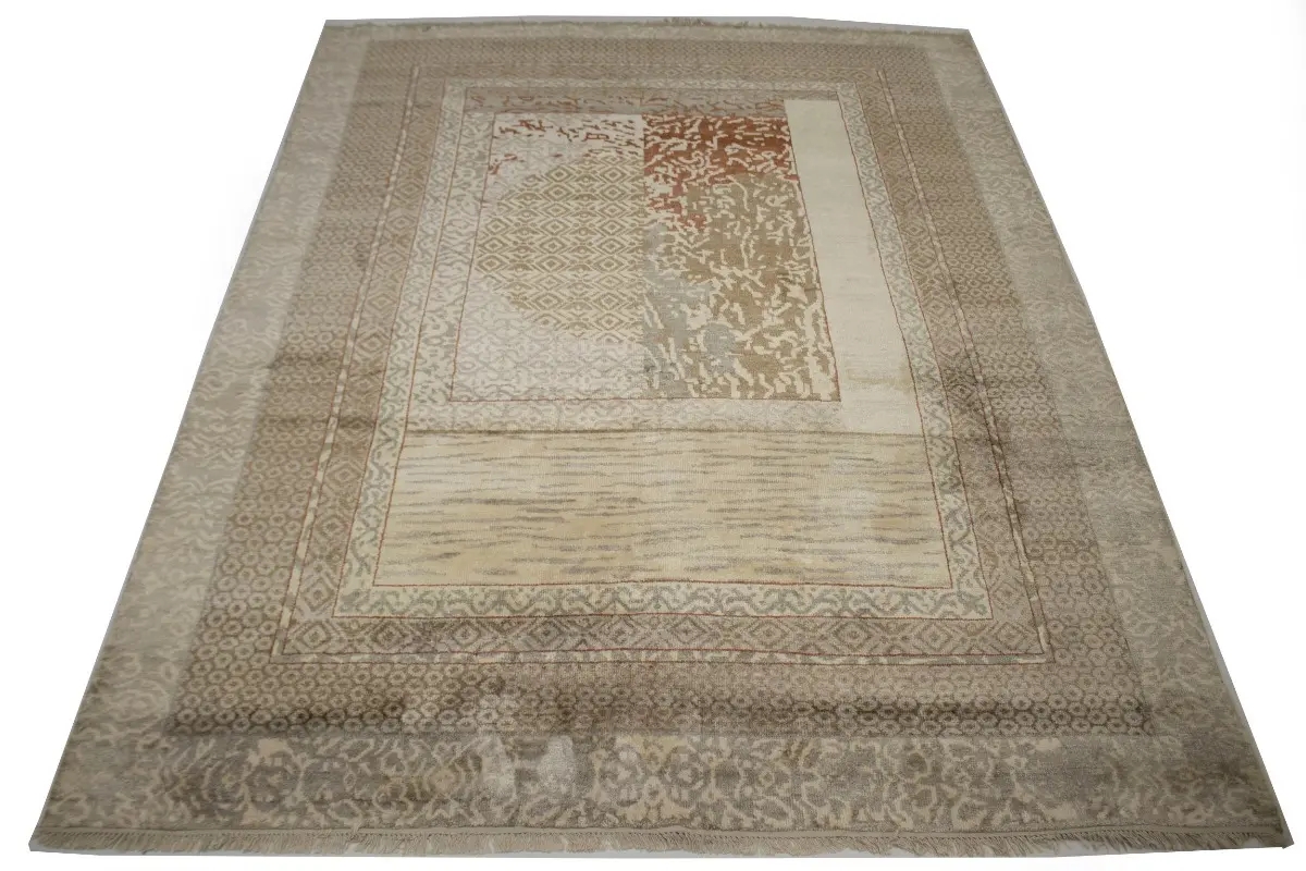 Magic Rugs 8'0 X 10'0 Hand Knotted Tan Wool & Bamboo Modern Rug
