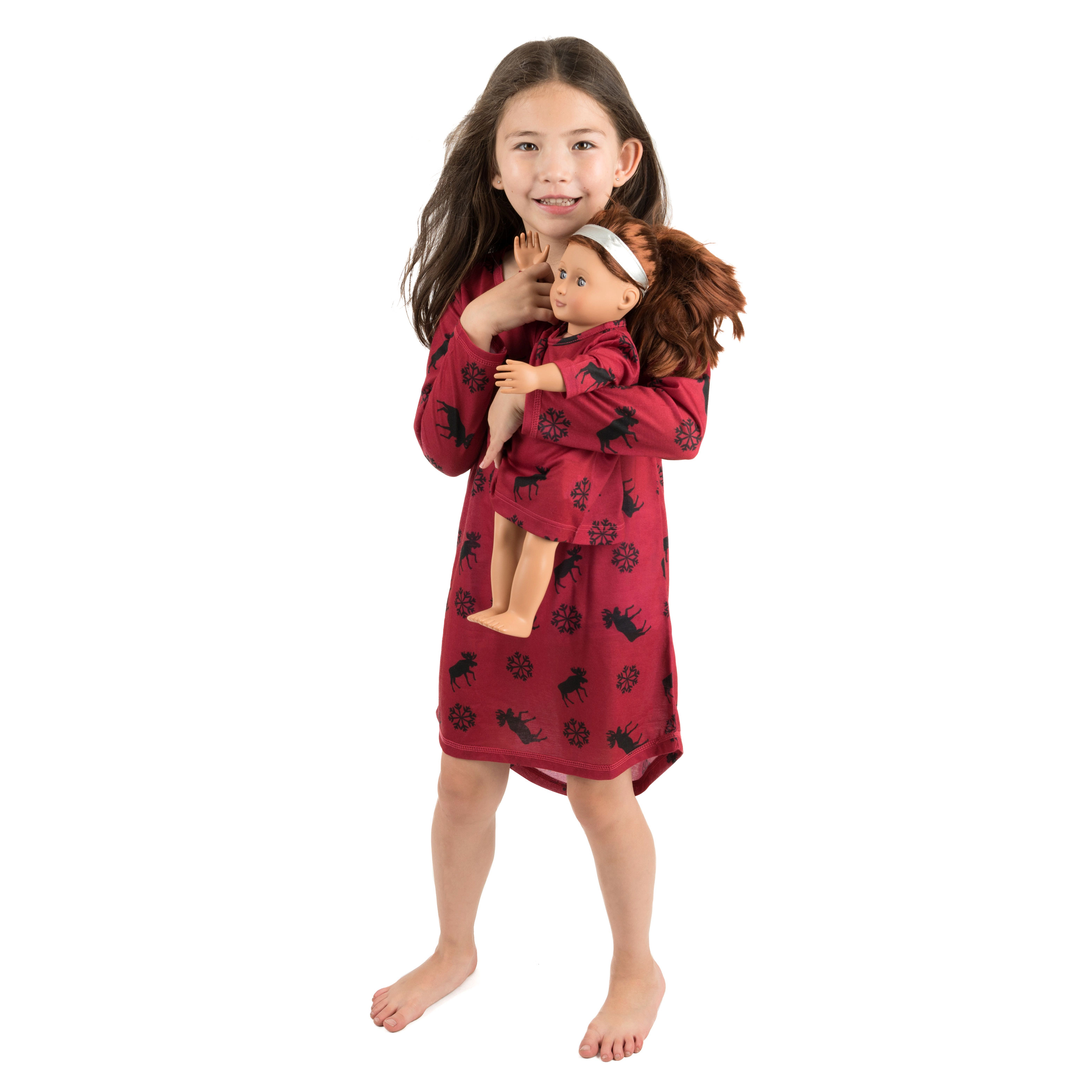 Leveret Girl & Doll Matching Holiday Print Long Sleeve Nightgown Set