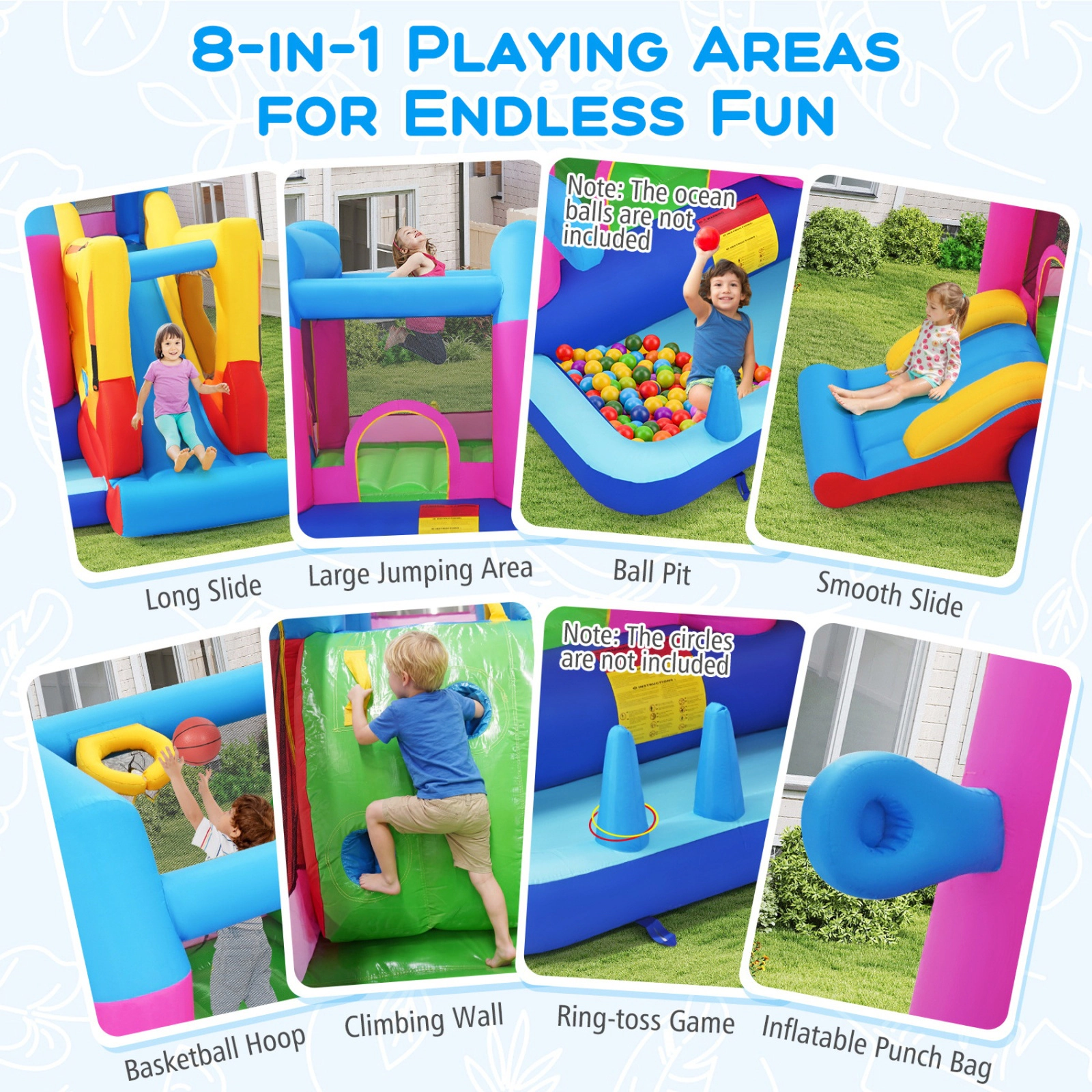 SUGIFT 8-in-1 Excavator Inflatable Bounce House with Dual Water Slides Ball Pit and 780W Blower