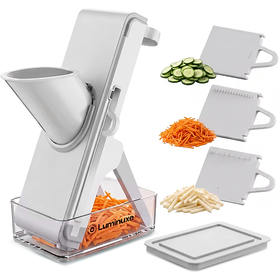 Luminuxe Mandoline Slicer with Container, Adjustable Thickness Vegetable Slicer, Foldable Manual Mandoline Chopper