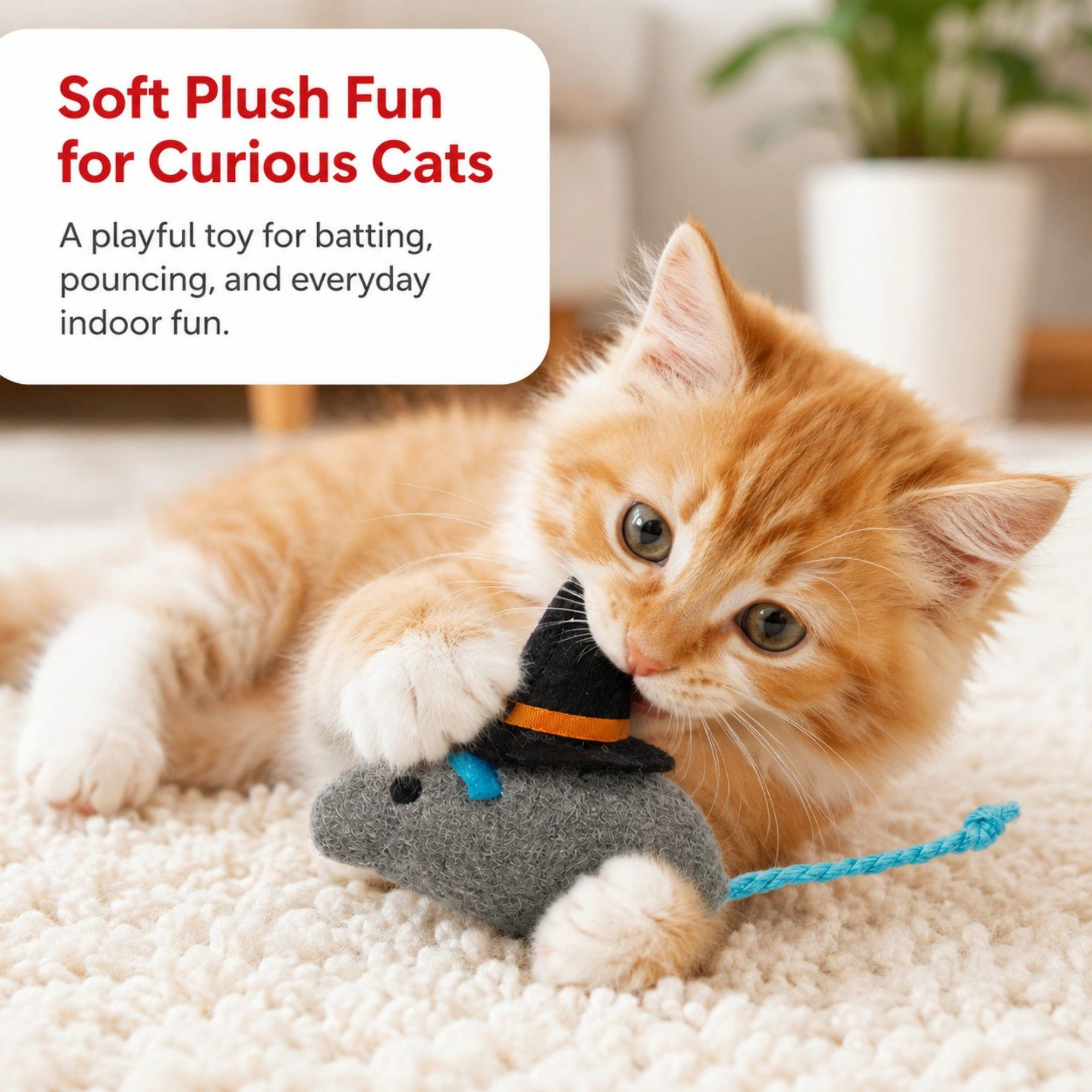 Alilang Pet Halloween Witch Mouse Plush Rope Tail Cat Toy