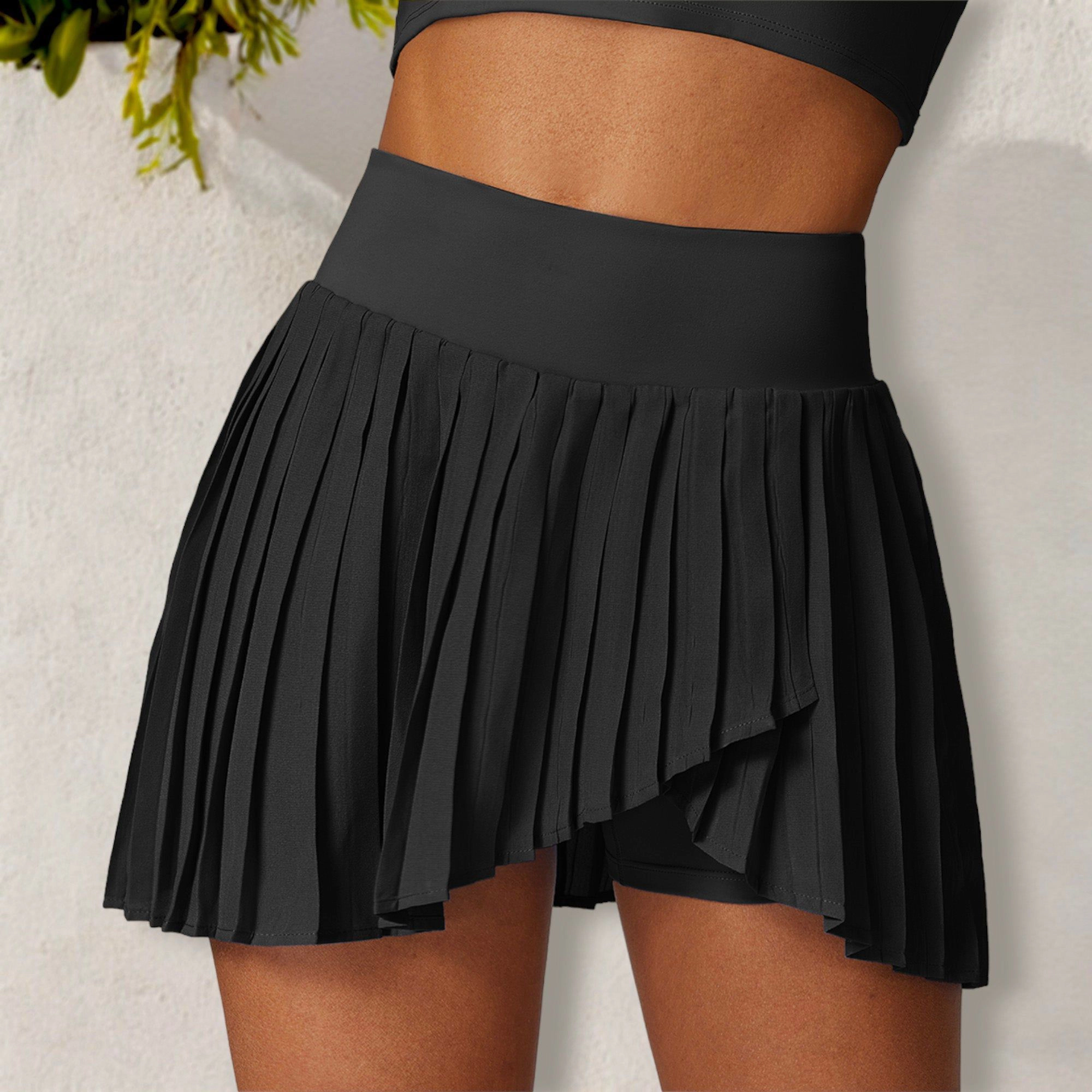 Anna-Kaci Women's High-Waist Pleated Skort with Built-In Shorts and Asymmetrical Wrap Design