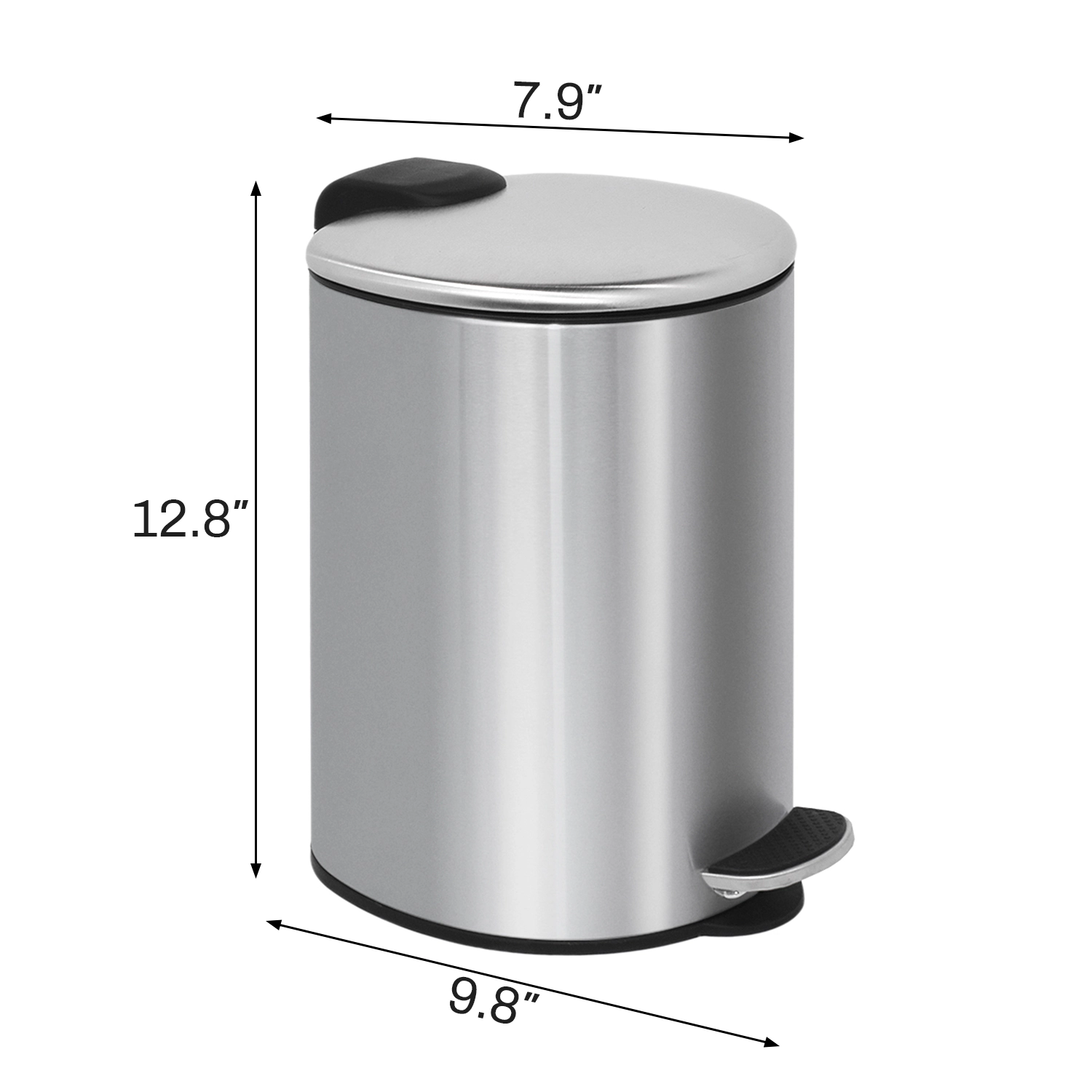 Innovaze 1.85 Gal./7 Liter Semi Round Brushed Step-on Trash Can for Bathroom and Office