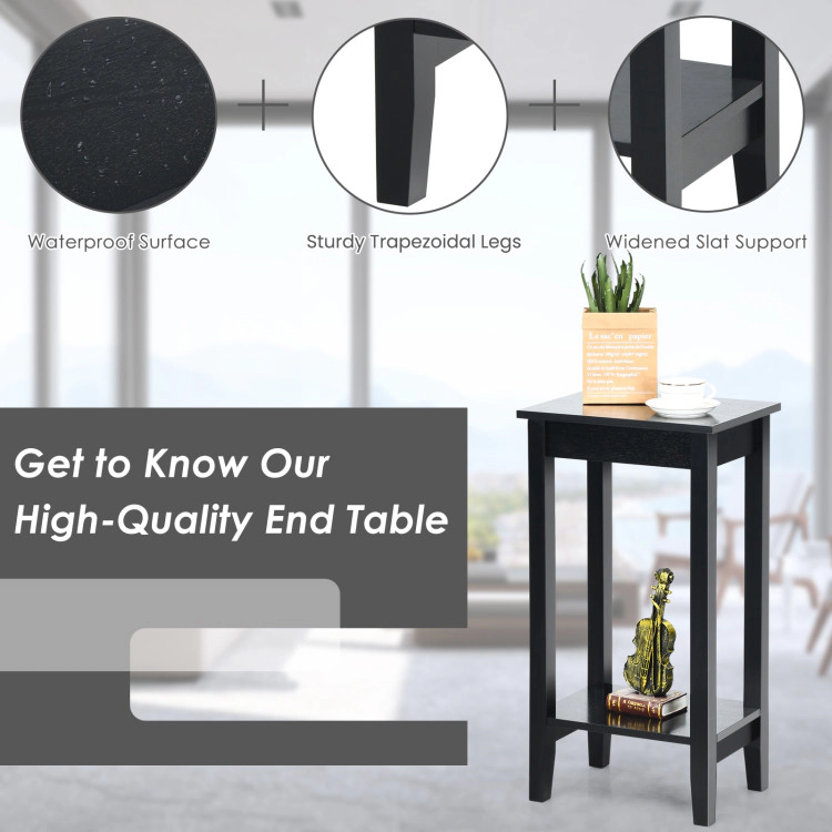 Hivvago 2-Layer Bedside Table with Wooden Legs and Storage Shelf