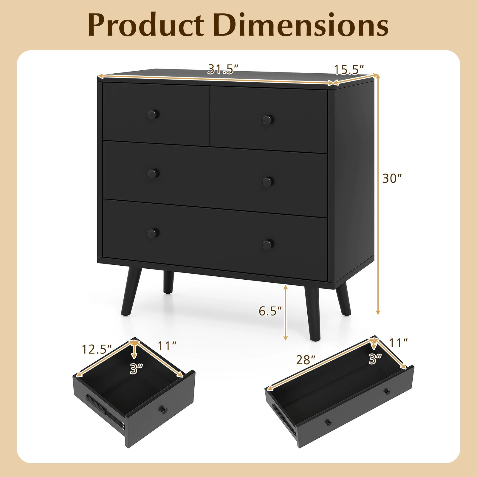 SlickBlue 4-Drawer Wooden Storage Dresser with Wide Countertop