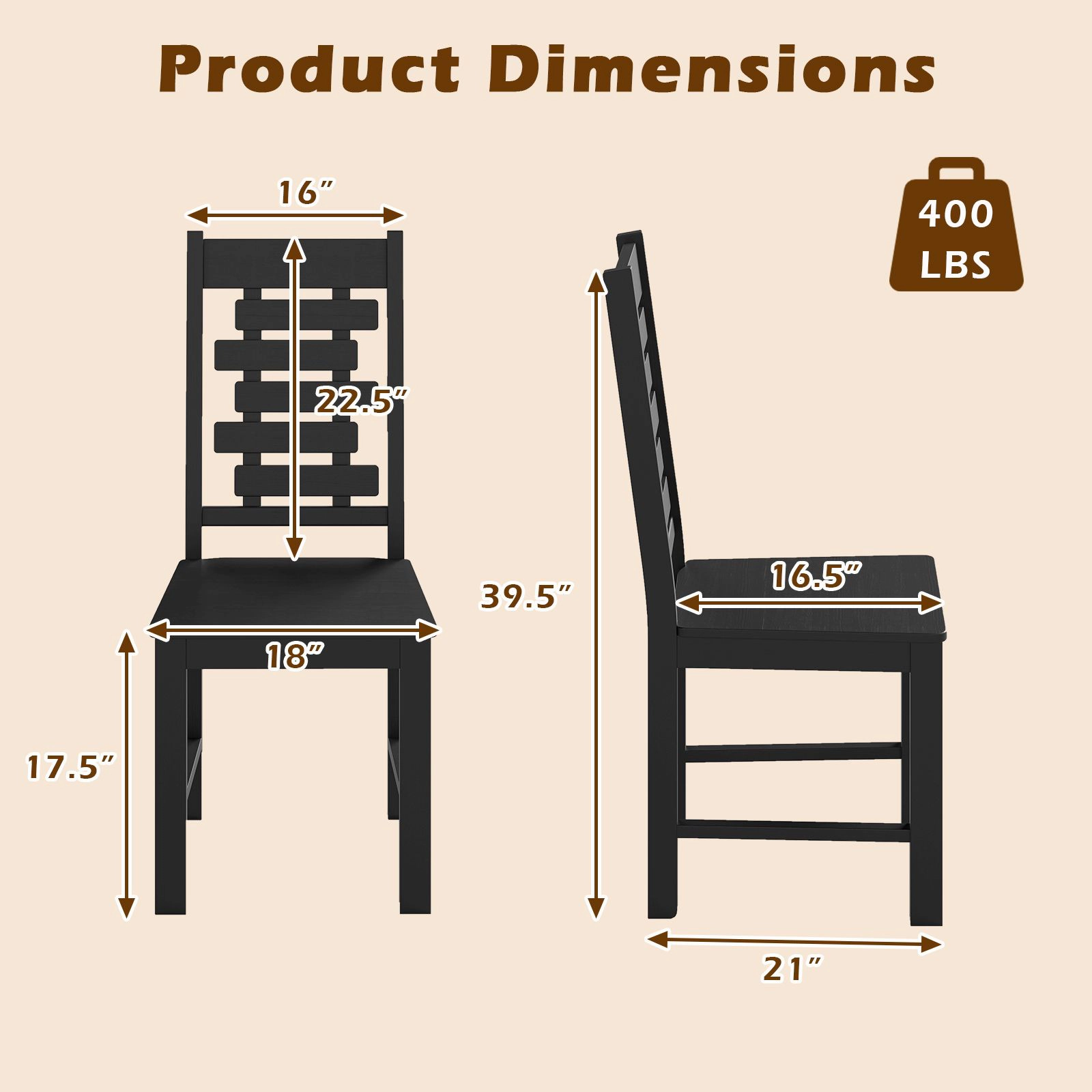 SlickBlue Unisex Set of 2 Rubber Wood Kitchen Chairs with High Back