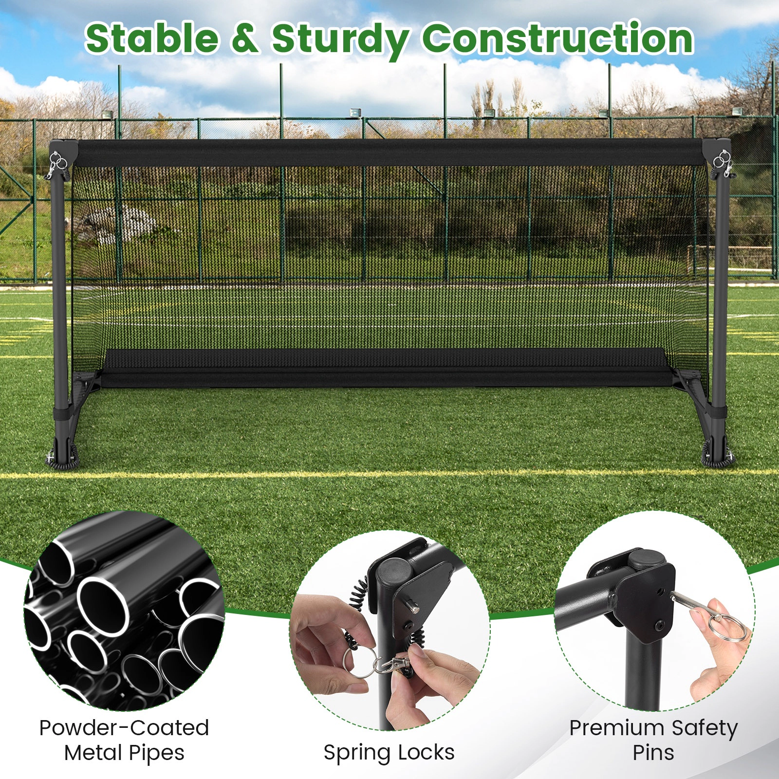 SUGIFT Toddler Black Medium Pop Up Soccer Goal with Powder Coated Metal Frame and Ground Stakes