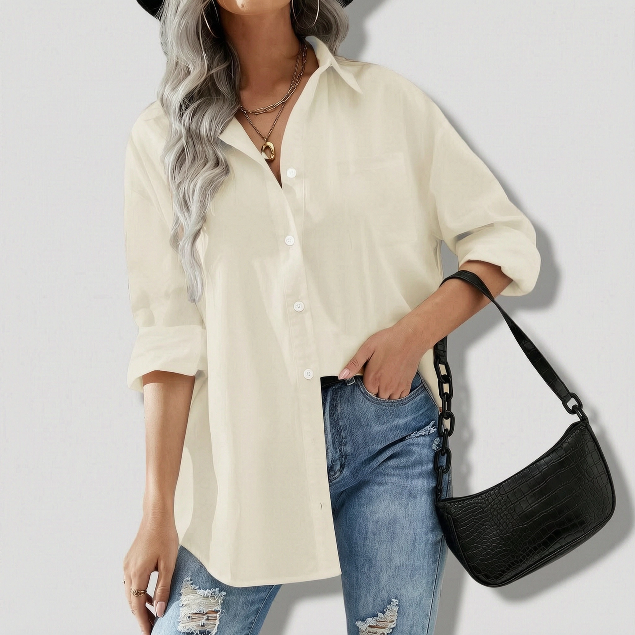 Zeagoo Womens Snorkel Button Down Shirt Boyfriend Long Sleeve Oversized Office Blouse with Pockets
