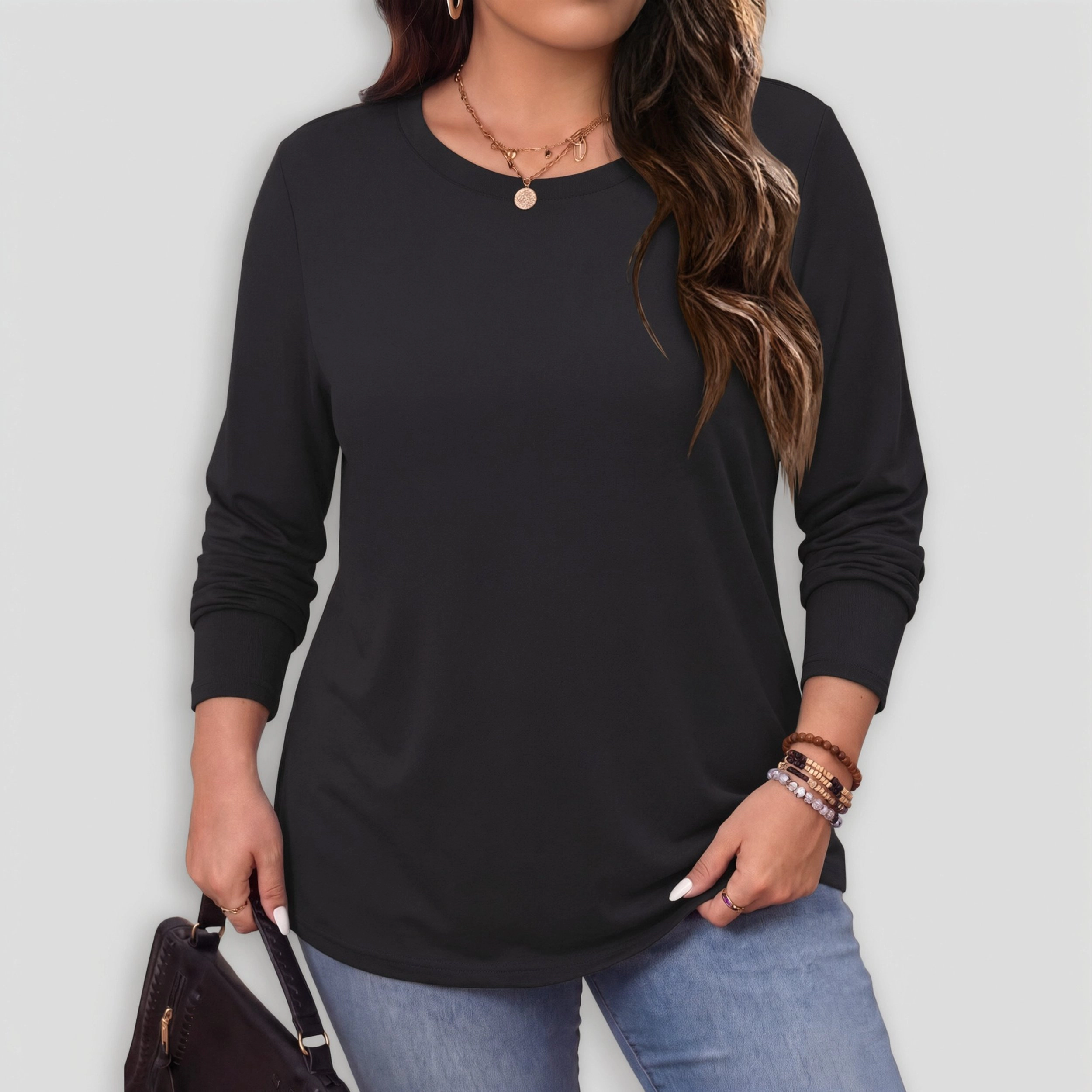 Zeagoo Women's Plus Crew Neck Loose Long Sleeve Top